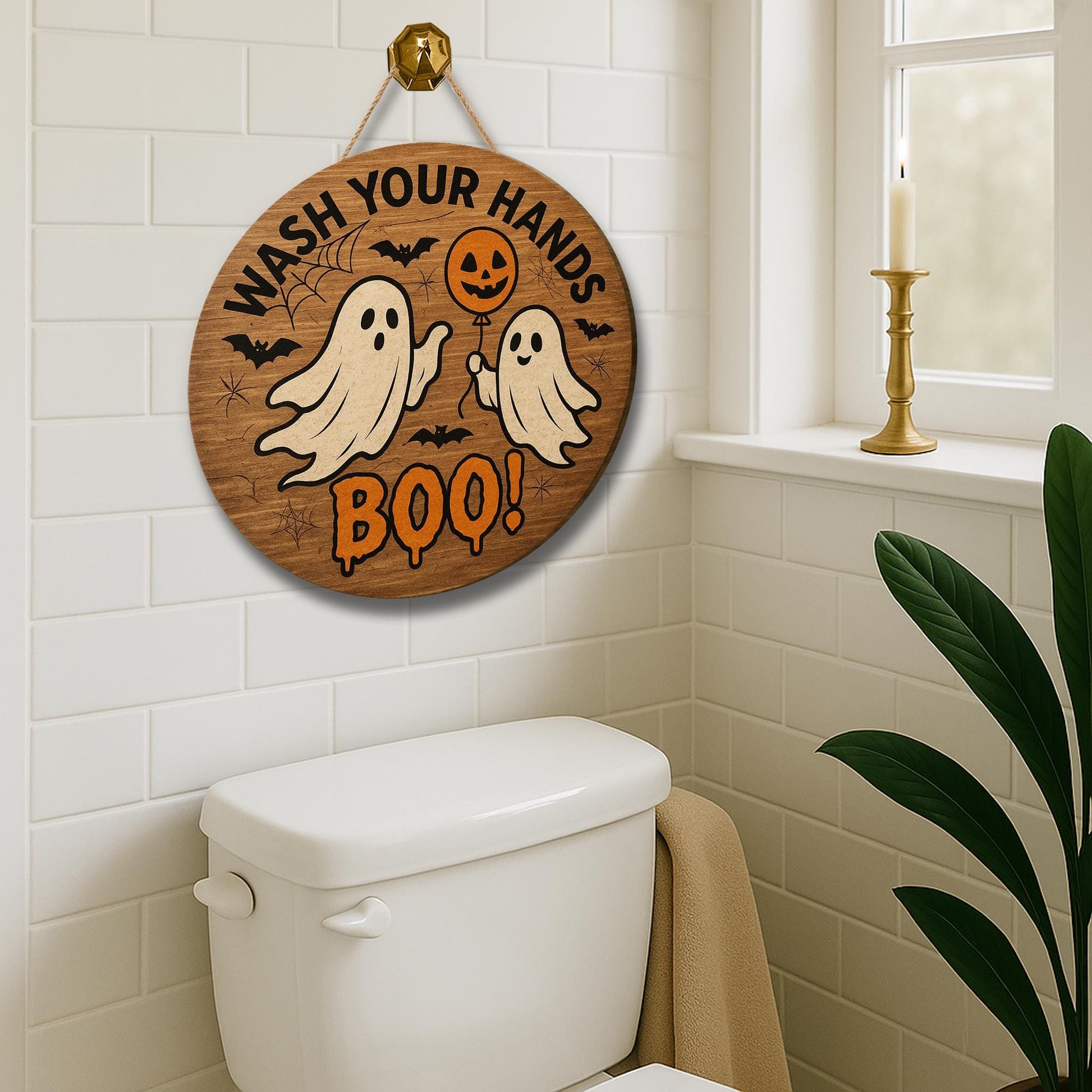 Wash Your Hands Boo Sign, Funny Halloween Bathroom Wood Decor, Ghost Hand Washing Sign, Spooky Wall Hanging, Halloween Door Plaque
