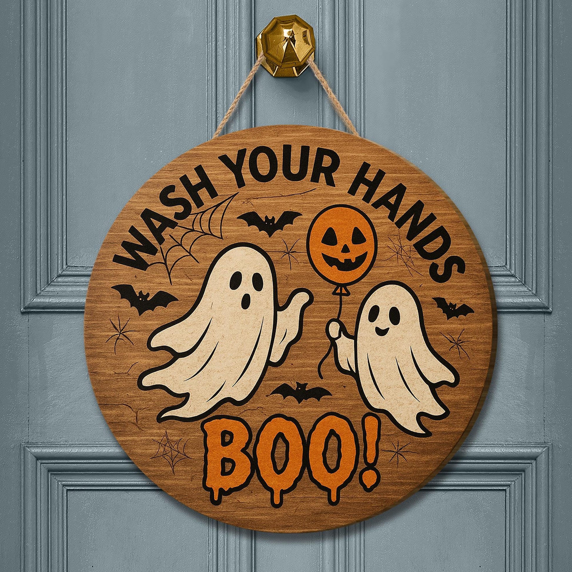 Wash Your Hands Boo Sign, Funny Halloween Bathroom Wood Decor, Ghost Hand Washing Sign, Spooky Wall Hanging, Halloween Door Plaque
