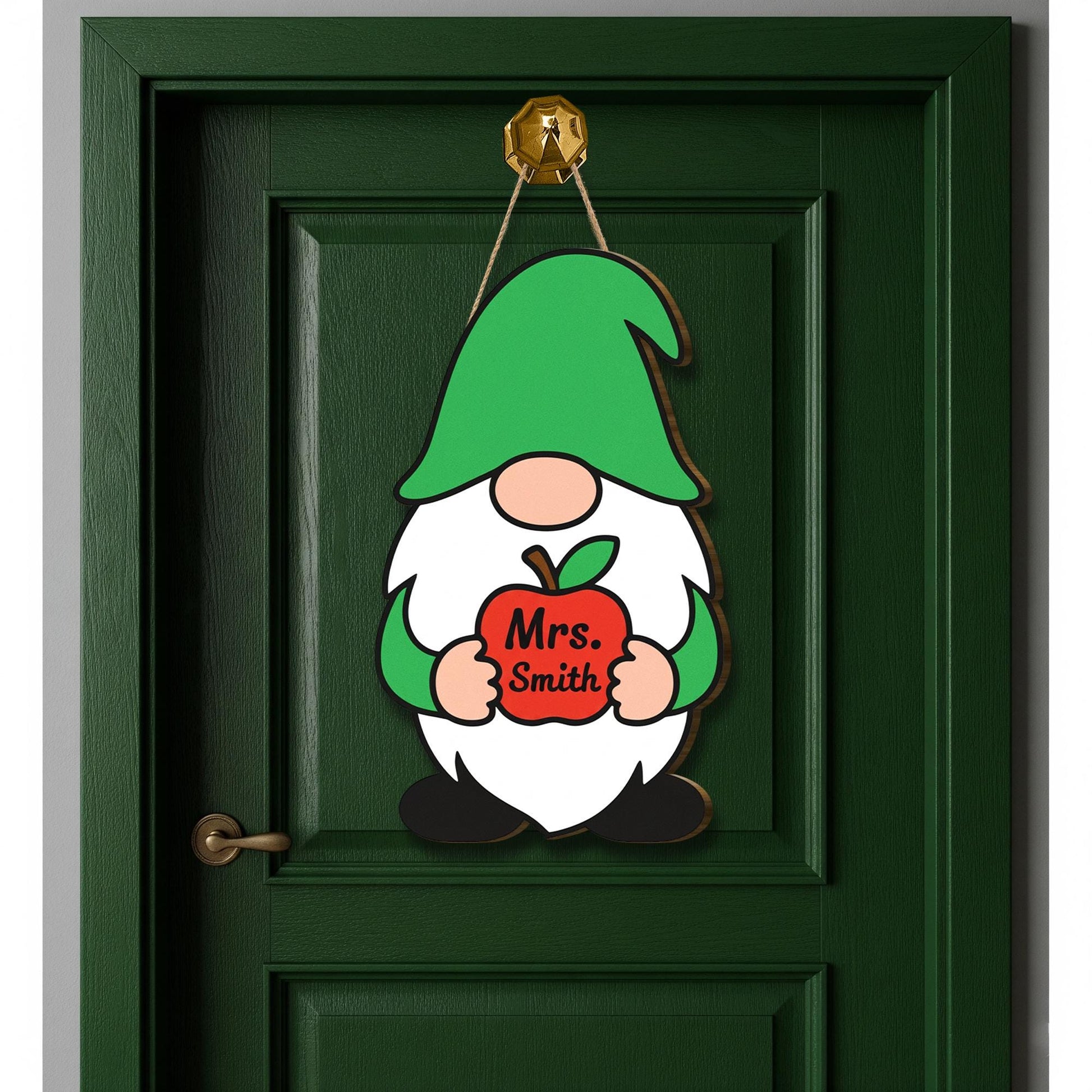 Teacher Gnome Door Hanger, Apple Classroom Decor, Personalized Name Sign, Custom Teacher Gift, Back to School Door Sign