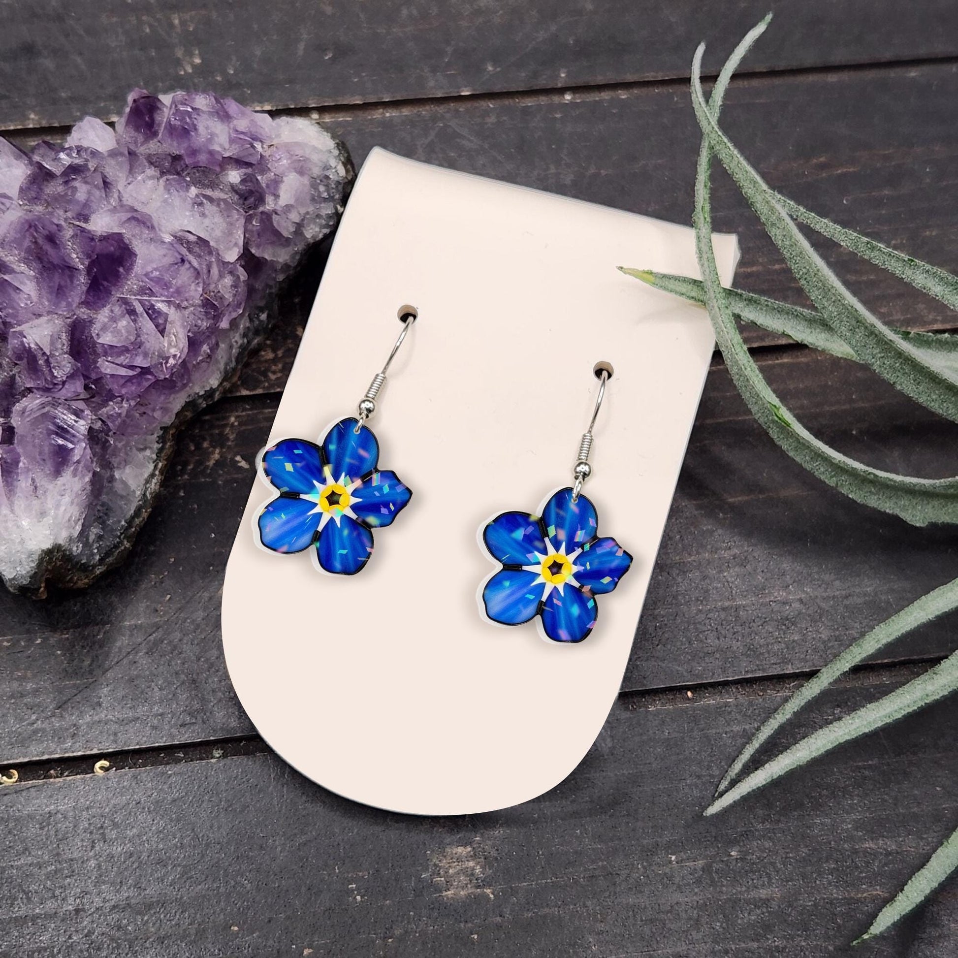 Forget Me Not Flower Earrings, Blue Acrylic Drop Earrings, Botanical Jewelry, Nature Inspired Gift for Her, Floral Statement Earrings