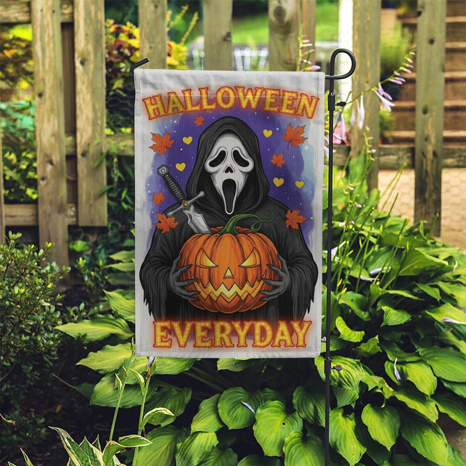 Halloween Everyday Garden Flag, Horror Movie Slasher Yard Sign, Scary Mask Porch Decor, Spooky Ghost Fan Art, Fall Welcome Banner