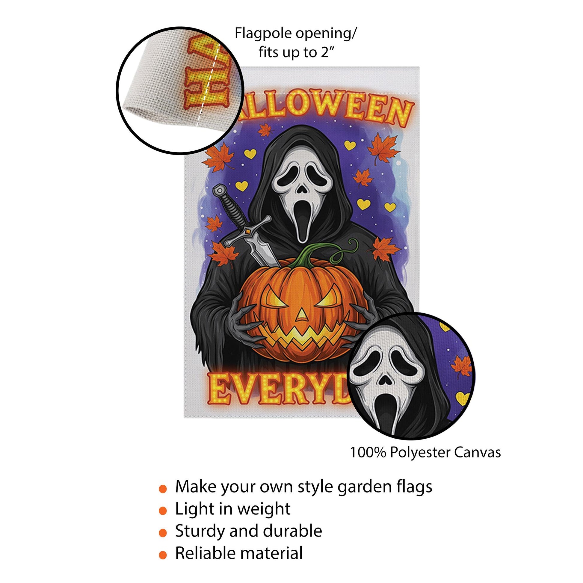 Halloween Everyday Garden Flag, Horror Movie Slasher Yard Sign, Scary Mask Porch Decor, Spooky Ghost Fan Art, Fall Welcome Banner