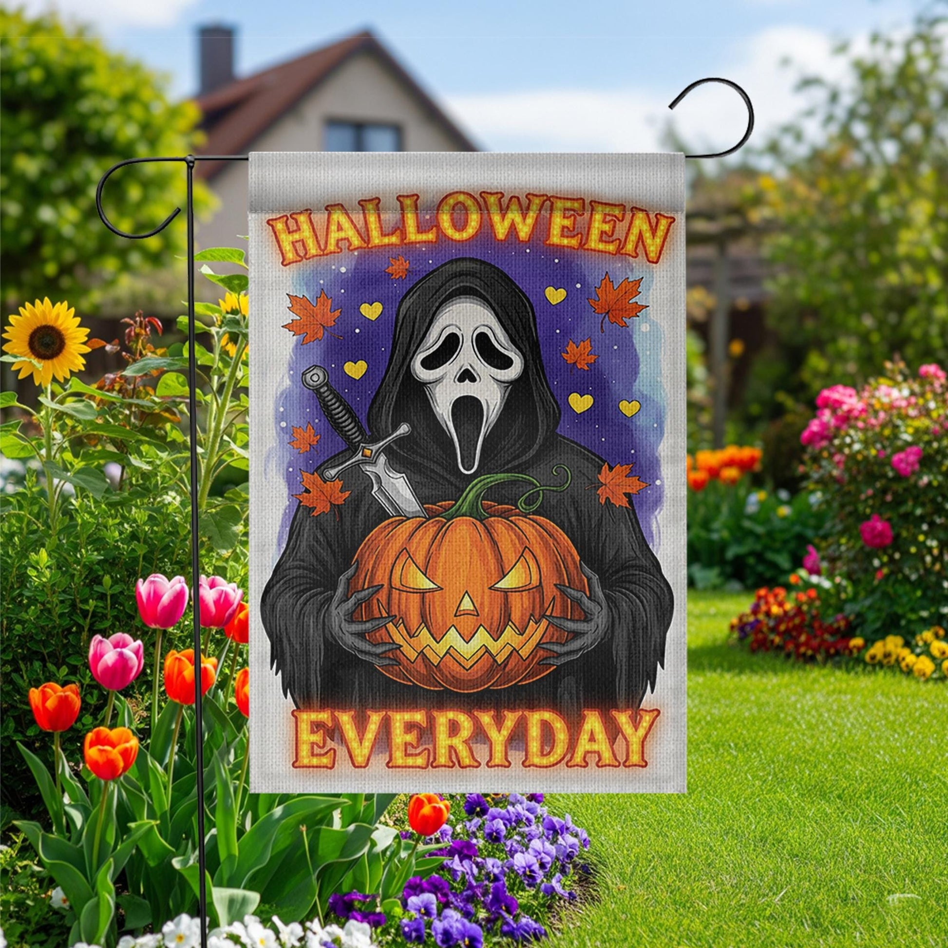 Halloween Everyday Garden Flag, Horror Movie Slasher Yard Sign, Scary Mask Porch Decor, Spooky Ghost Fan Art, Fall Welcome Banner