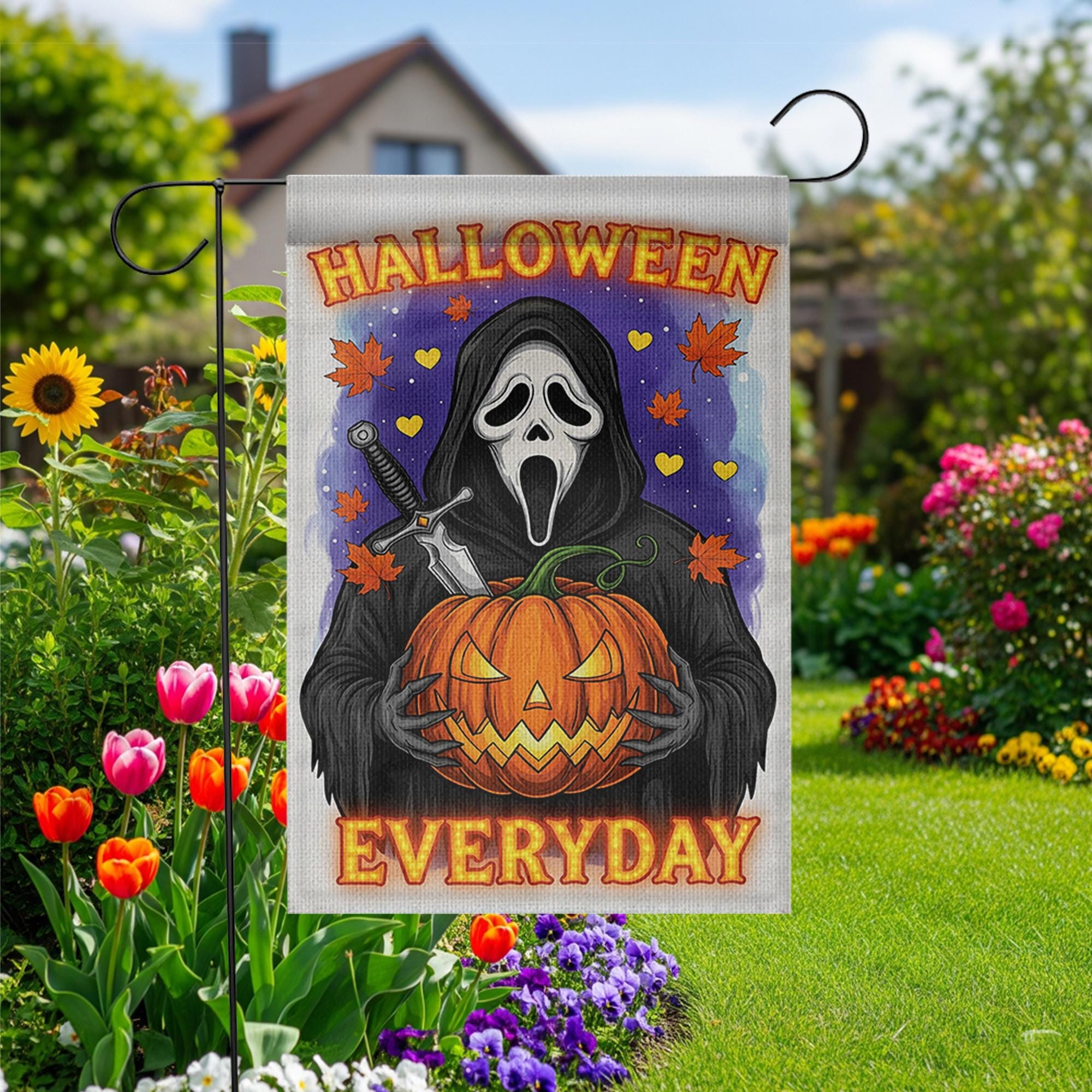 Halloween Everyday Garden Flag, Horror Movie Slasher Yard Sign, Scary Mask Porch Decor, Spooky Ghost Fan Art, Fall Welcome Banner