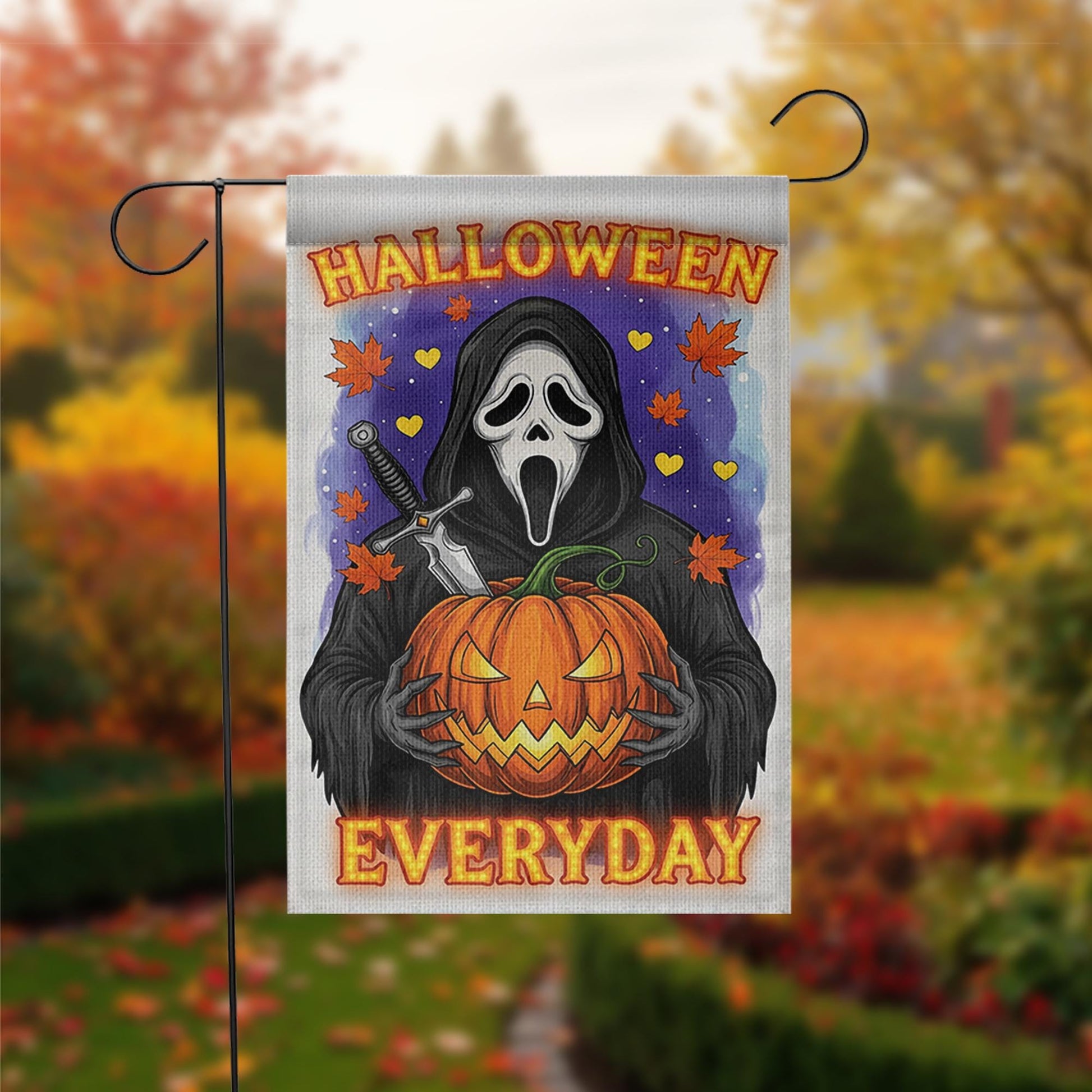 Halloween Everyday Garden Flag, Horror Movie Slasher Yard Sign, Scary Mask Porch Decor, Spooky Ghost Fan Art, Fall Welcome Banner