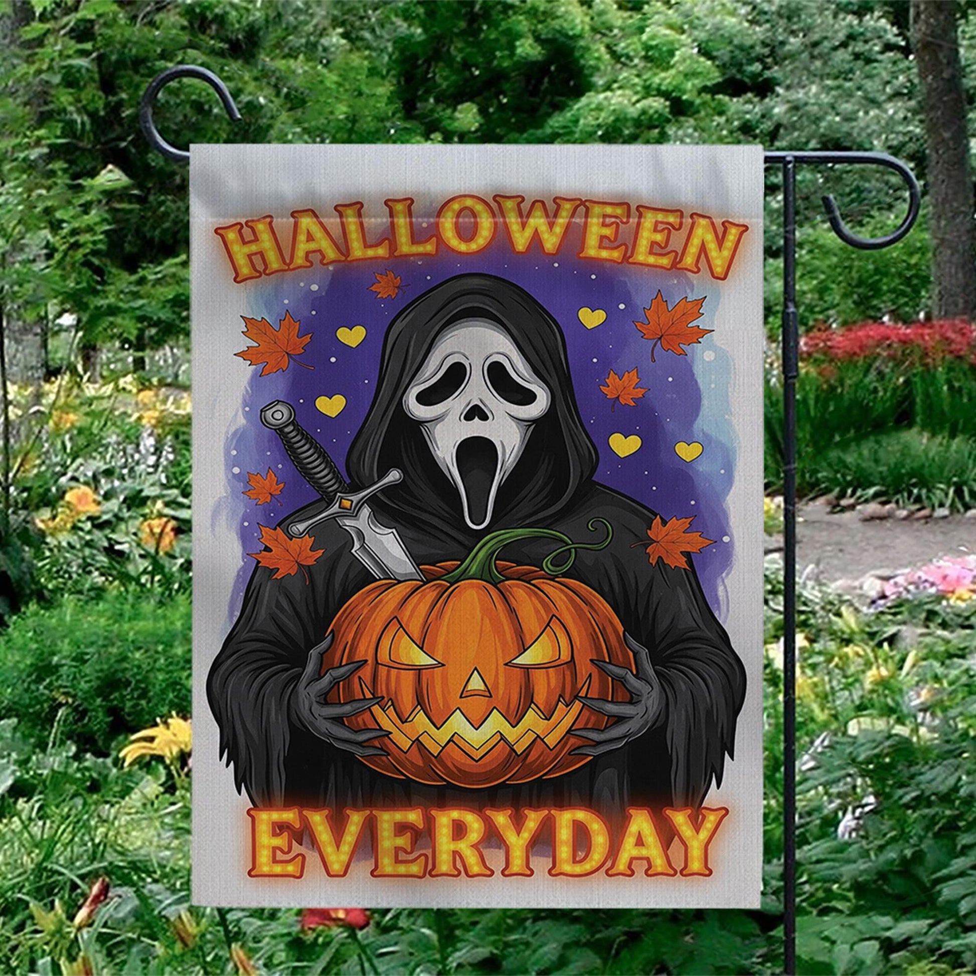 Halloween Everyday Garden Flag, Horror Movie Slasher Yard Sign, Scary Mask Porch Decor, Spooky Ghost Fan Art, Fall Welcome Banner