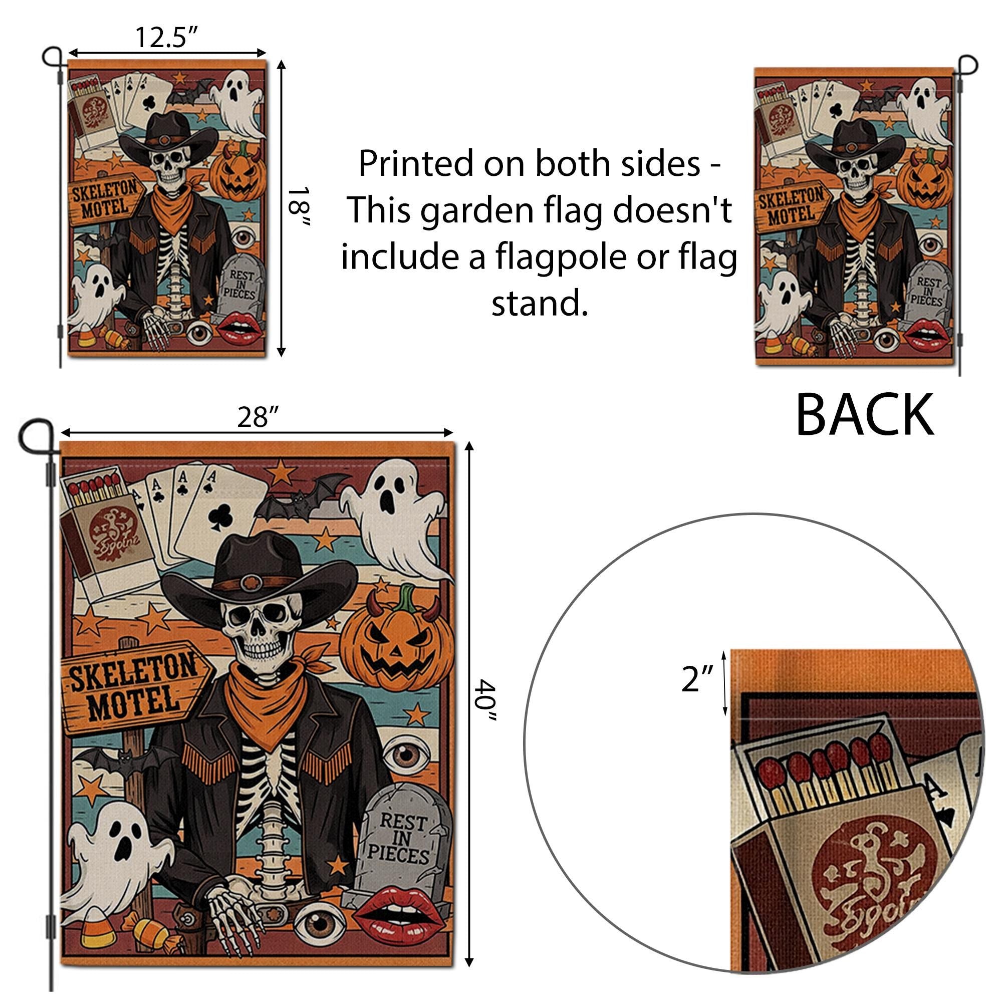 Cowboy Skeleton Garden Flag, Retro Halloween Yard Sign, Western Goth Decor, Vintage Spooky Porch Banner, Rest In Pieces Tattoo Art Flag