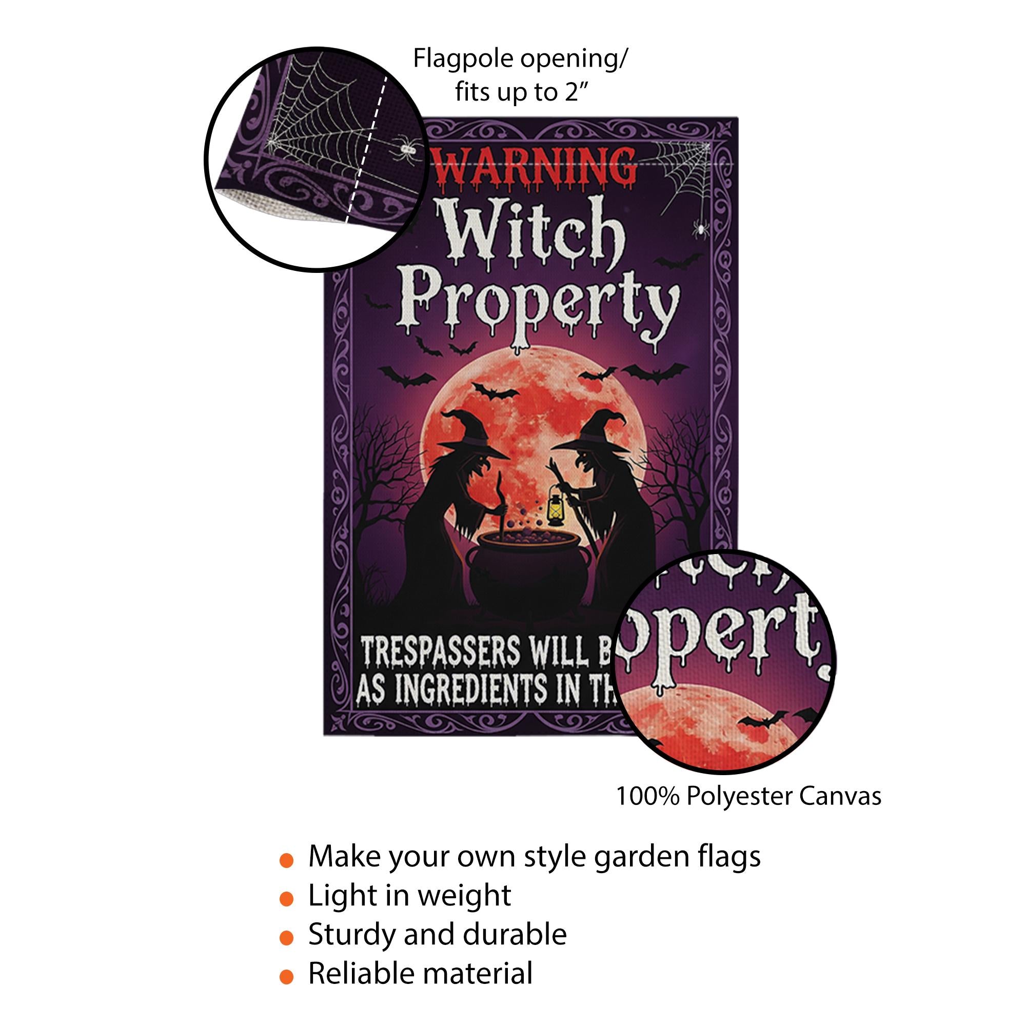 Witch Property Garden Flag, Funny Halloween Yard Sign, Trespassers Will Be Ingredients Porch Decor, Spooky Gothic Witch Banner