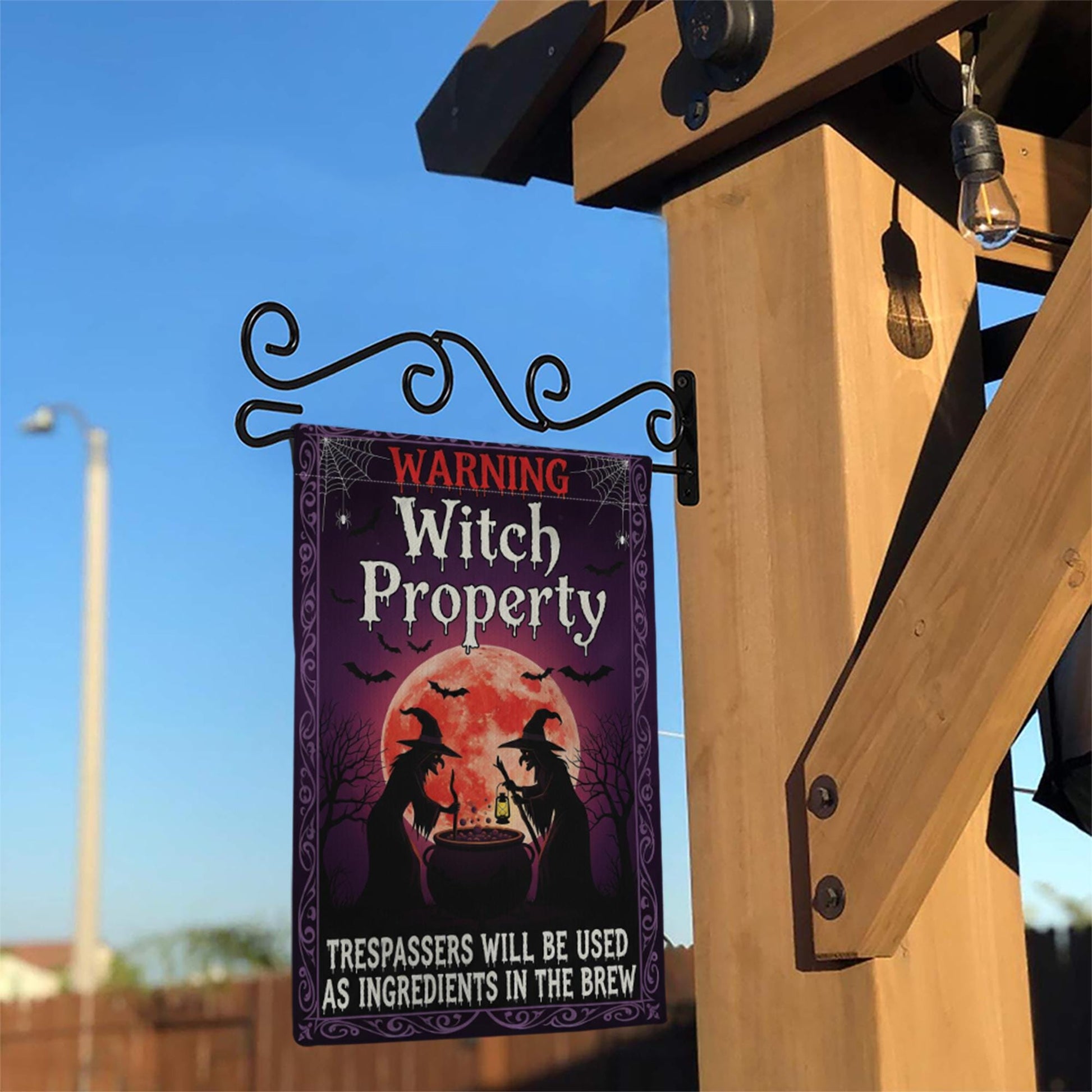Witch Property Garden Flag, Funny Halloween Yard Sign, Trespassers Will Be Ingredients Porch Decor, Spooky Gothic Witch Banner