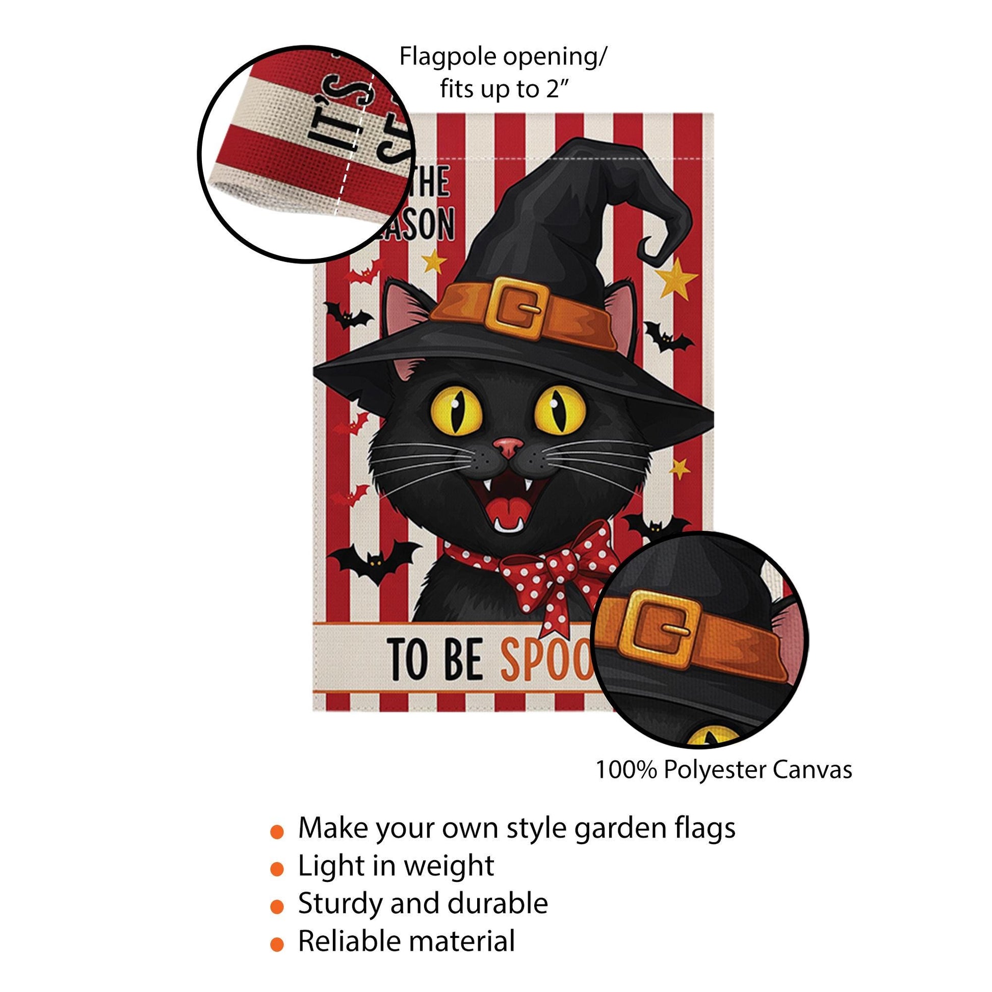 Black Cat Garden Flag, It's the Season to be Spooky Yard Sign, Cute Witch Cat Porch Decor, Whimsical Halloween Fall Banner
