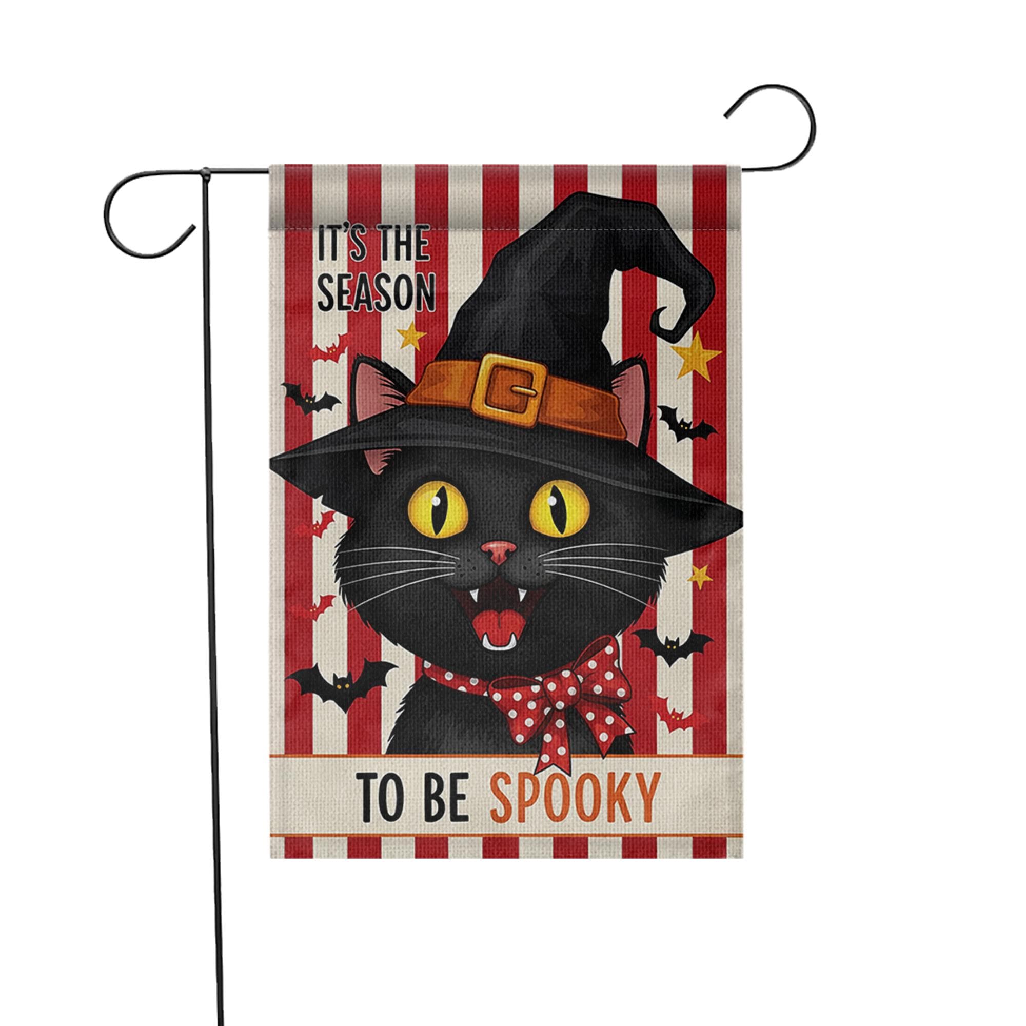 Black Cat Garden Flag, It's the Season to be Spooky Yard Sign, Cute Witch Cat Porch Decor, Whimsical Halloween Fall Banner