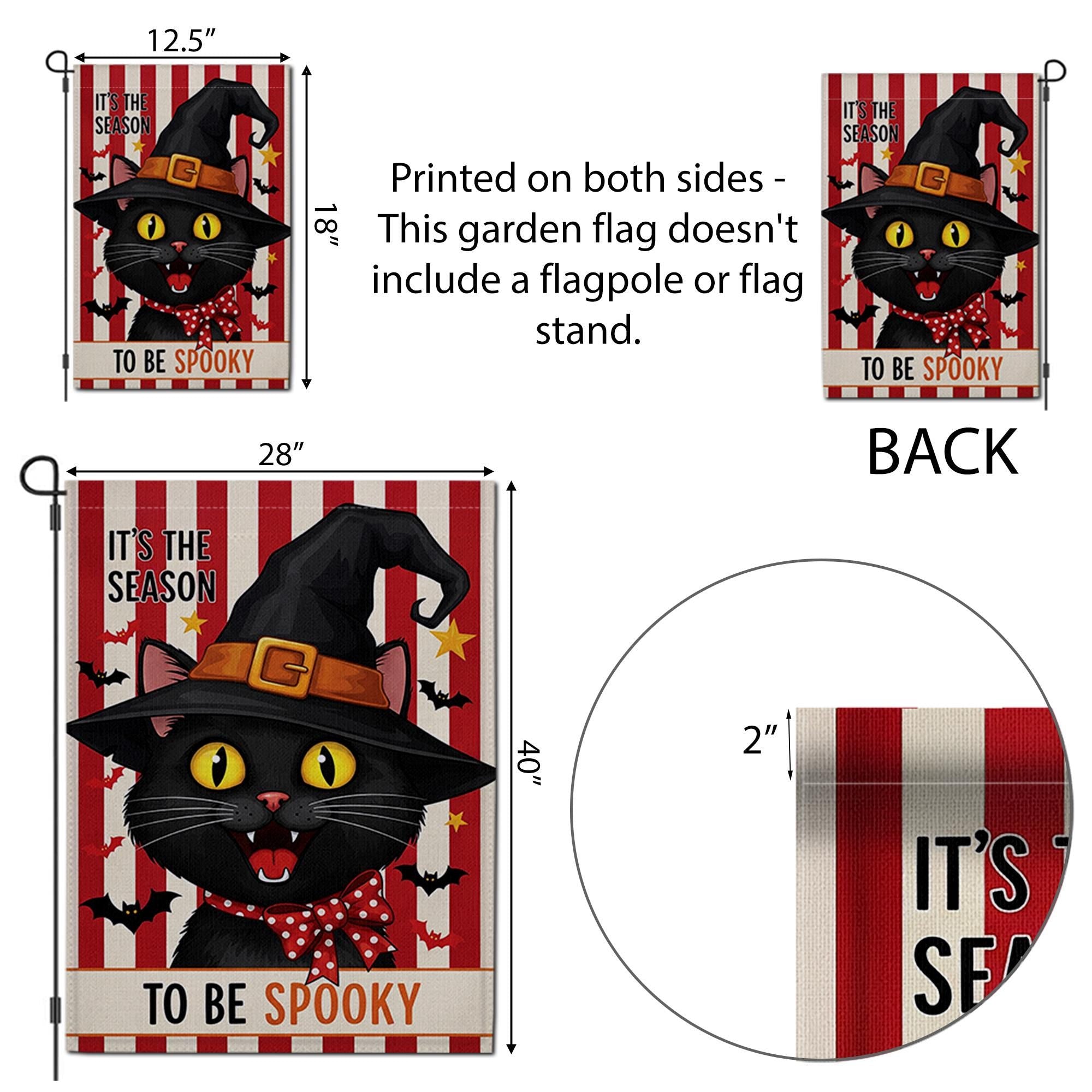 Black Cat Garden Flag, It's the Season to be Spooky Yard Sign, Cute Witch Cat Porch Decor, Whimsical Halloween Fall Banner