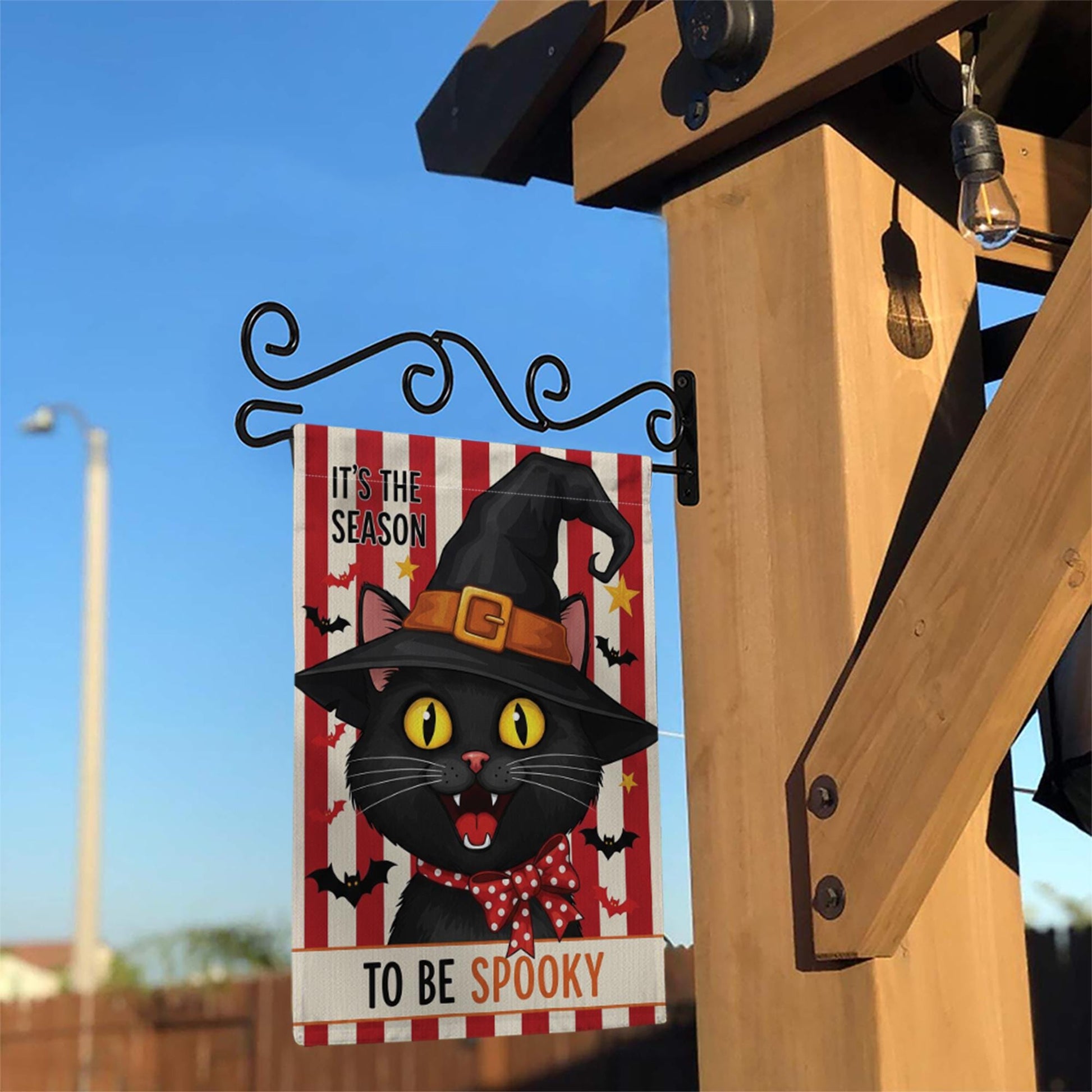 Black Cat Garden Flag, It's the Season to be Spooky Yard Sign, Cute Witch Cat Porch Decor, Whimsical Halloween Fall Banner