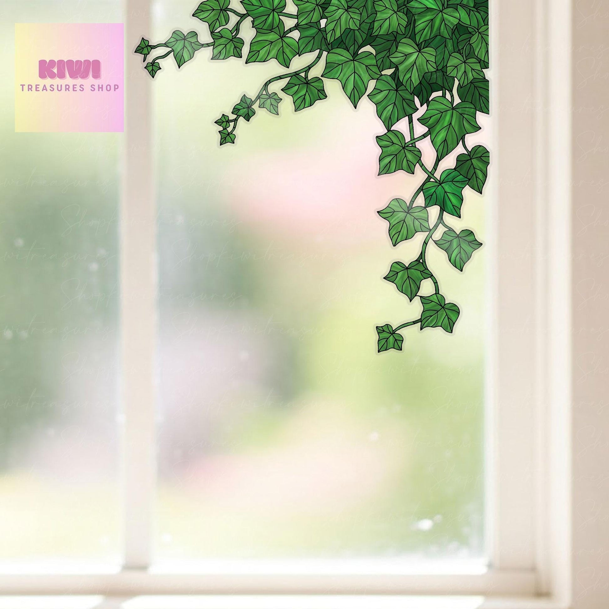 Ivy Branch Transparent Window Decal, Realistic Plant Vinyl Sticker, Nature-Inspired Home Decor Accent gift for plant lover