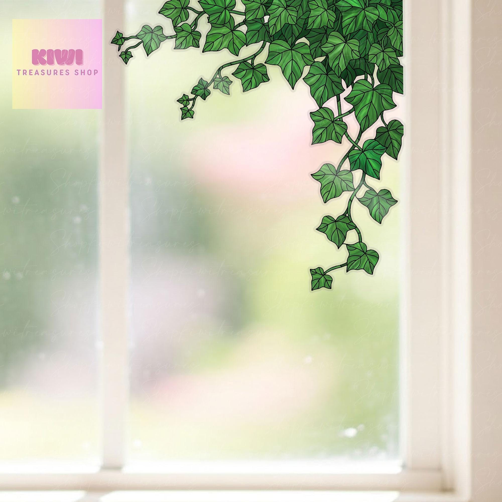 Ivy Branch Transparent Window Decal, Realistic Plant Vinyl Sticker, Nature-Inspired Home Decor Accent gift for plant lover