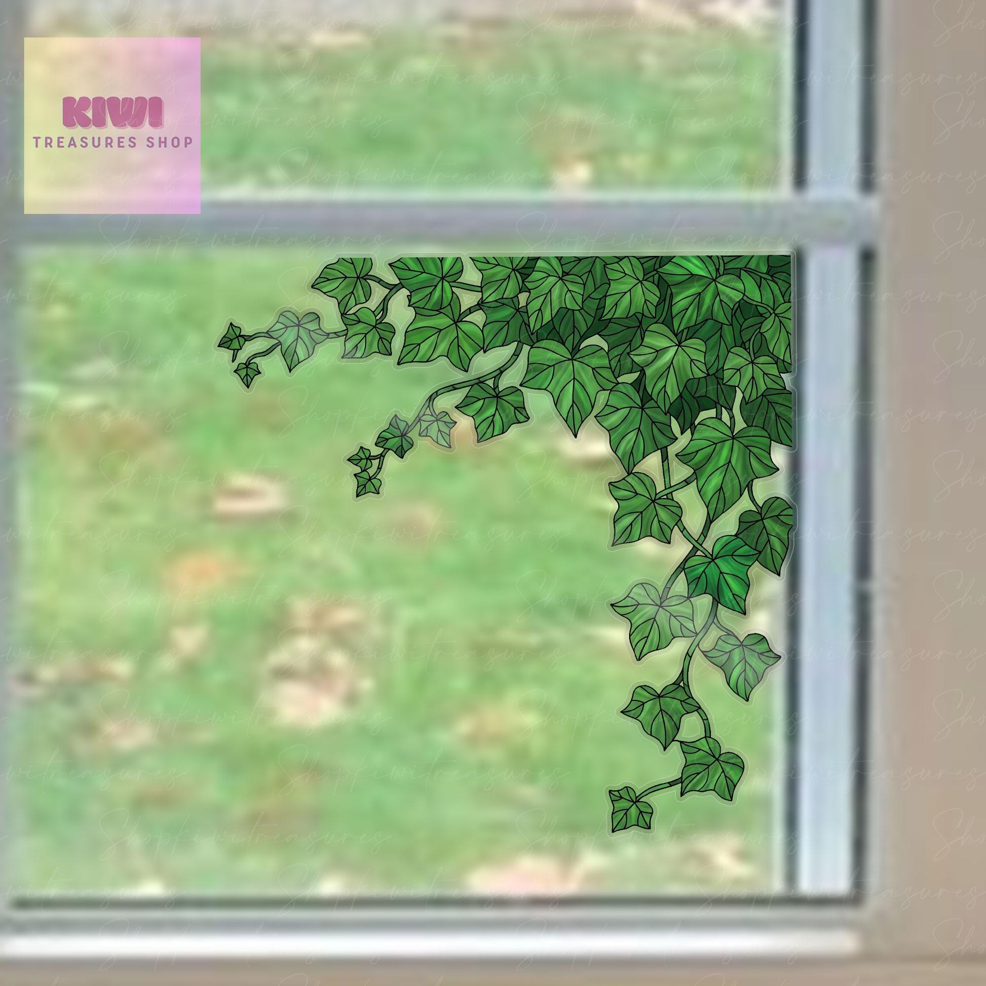 Ivy Branch Transparent Window Decal, Realistic Plant Vinyl Sticker, Nature-Inspired Home Decor Accent gift for plant lover