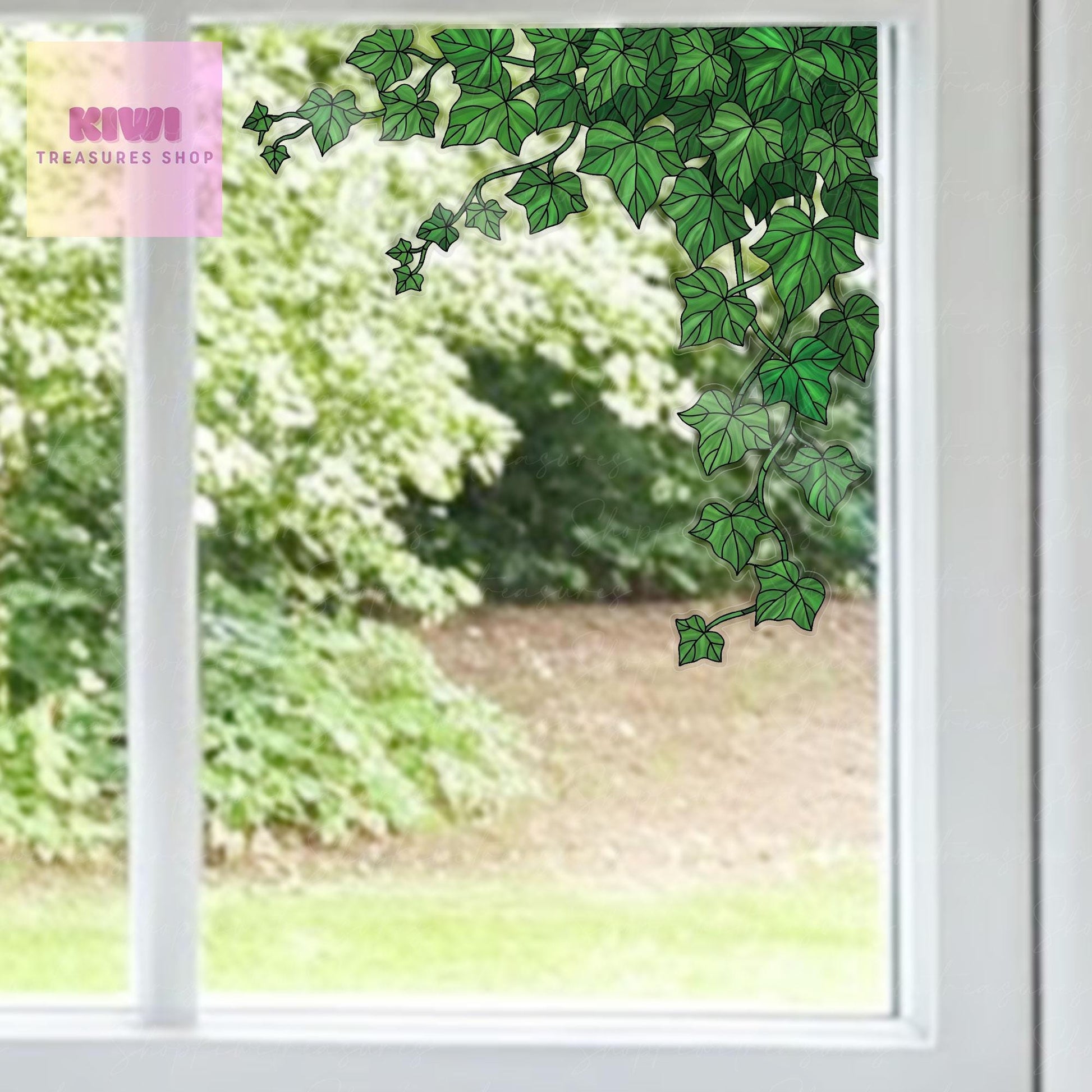Ivy Branch Transparent Window Decal, Realistic Plant Vinyl Sticker, Nature-Inspired Home Decor Accent gift for plant lover