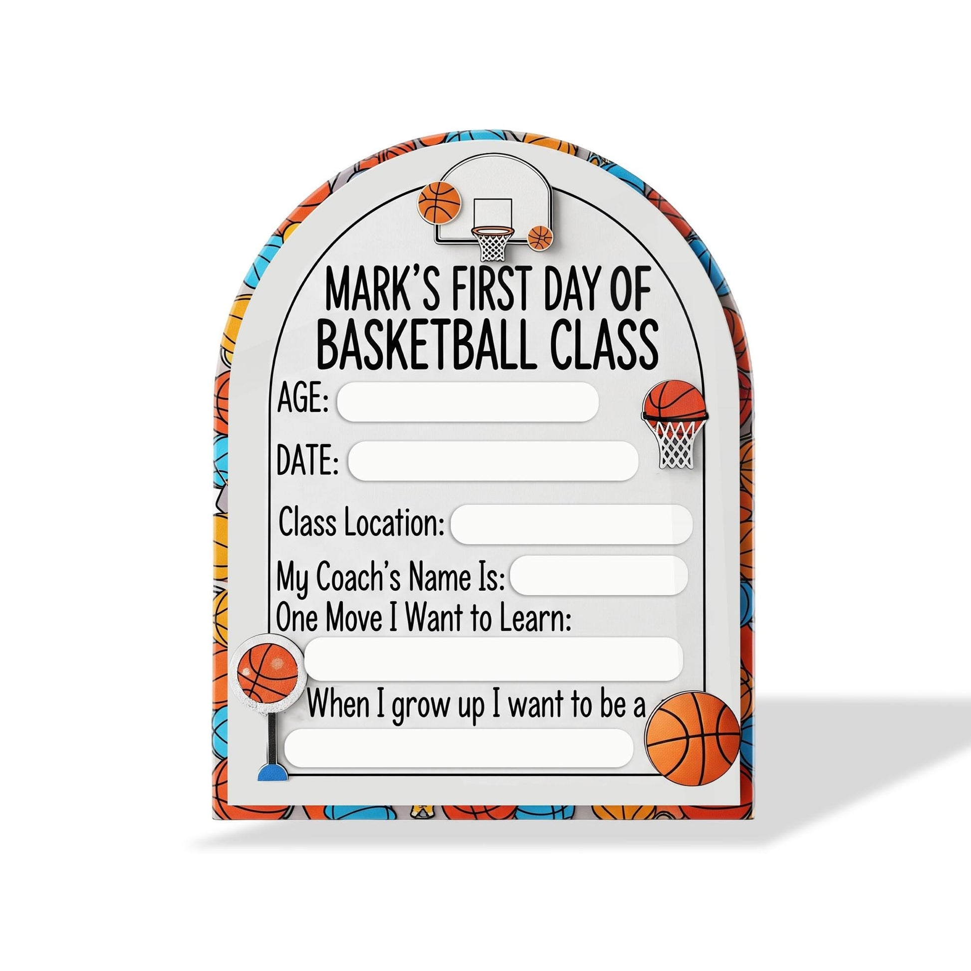 First Day of Basketball Class Sign, Reusable Kid Keepsake Board, Dry Erase Sports Milestone Sign, Custom Wooden Memory Board, Basketball Kid