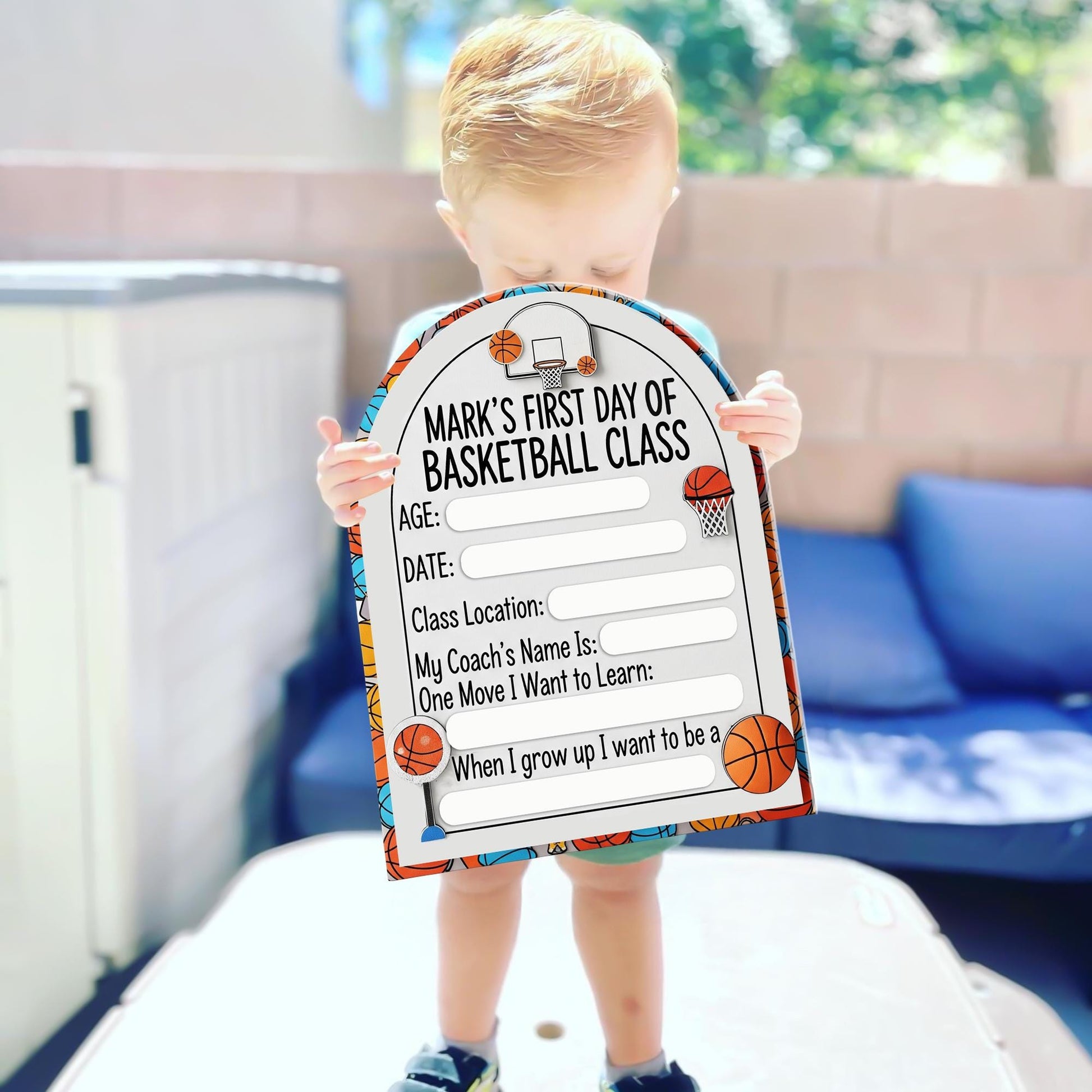 First Day of Basketball Class Sign, Reusable Kid Keepsake Board, Dry Erase Sports Milestone Sign, Custom Wooden Memory Board, Basketball Kid