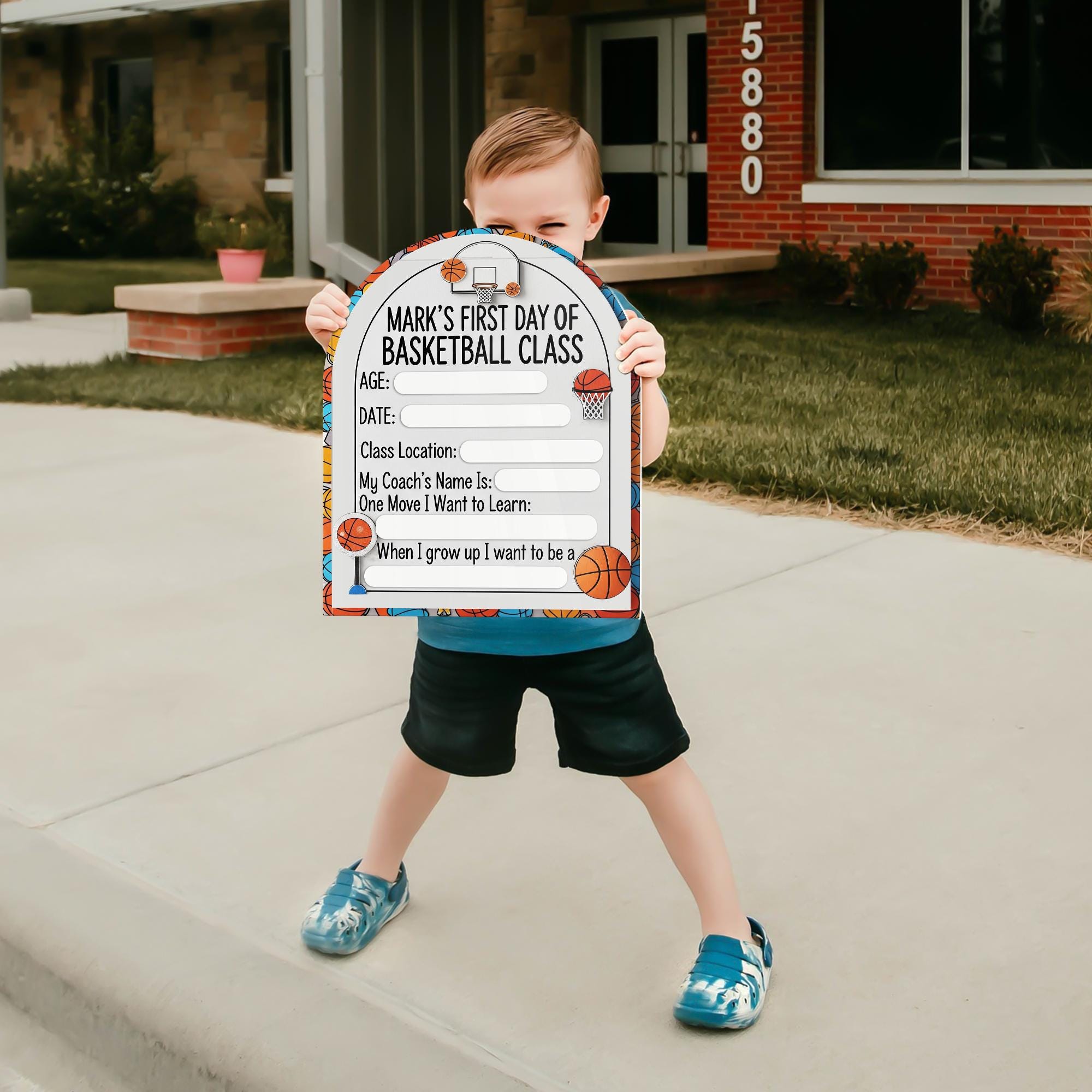First Day of Basketball Class Sign, Reusable Kid Keepsake Board, Dry Erase Sports Milestone Sign, Custom Wooden Memory Board, Basketball Kid