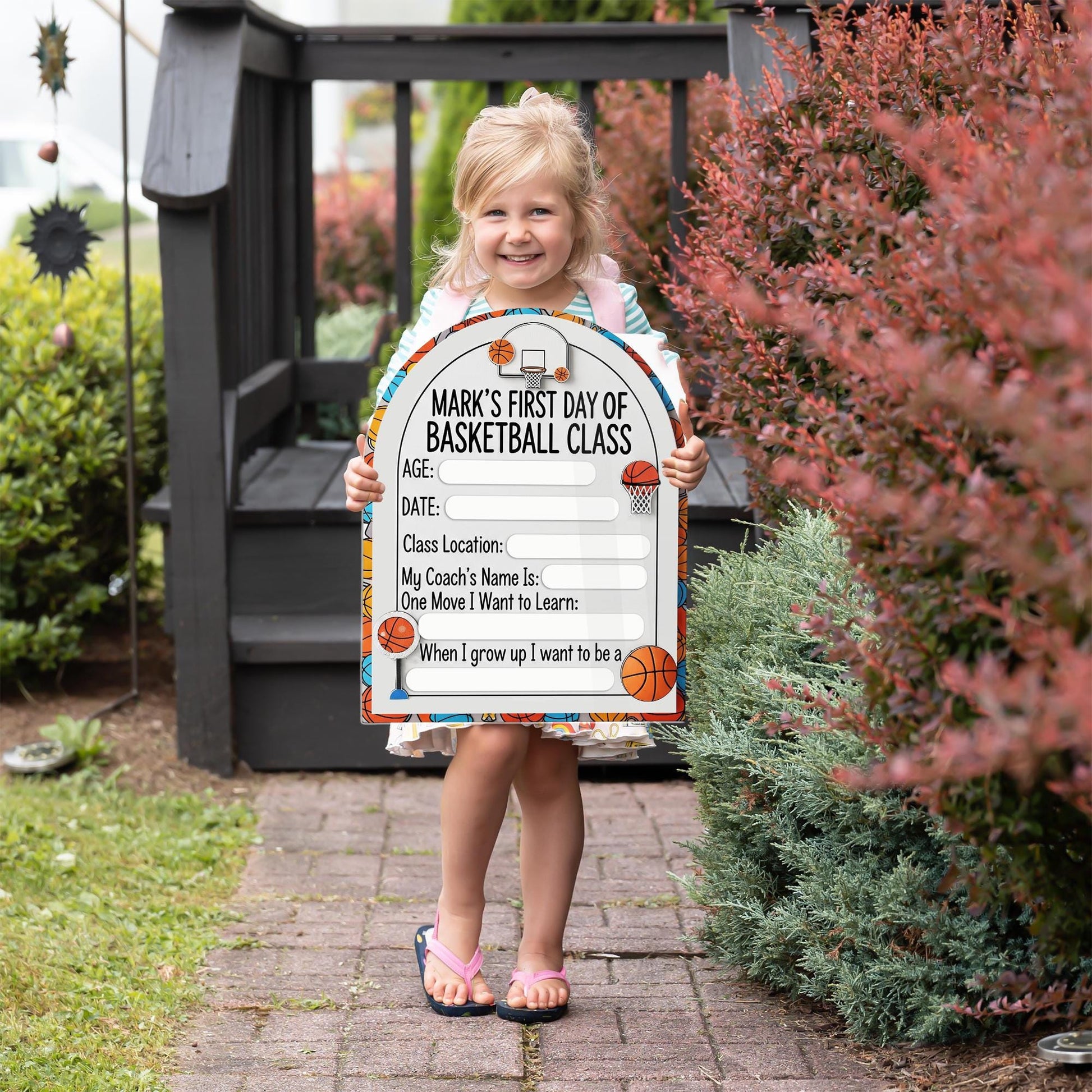 First Day of Basketball Class Sign, Reusable Kid Keepsake Board, Dry Erase Sports Milestone Sign, Custom Wooden Memory Board, Basketball Kid