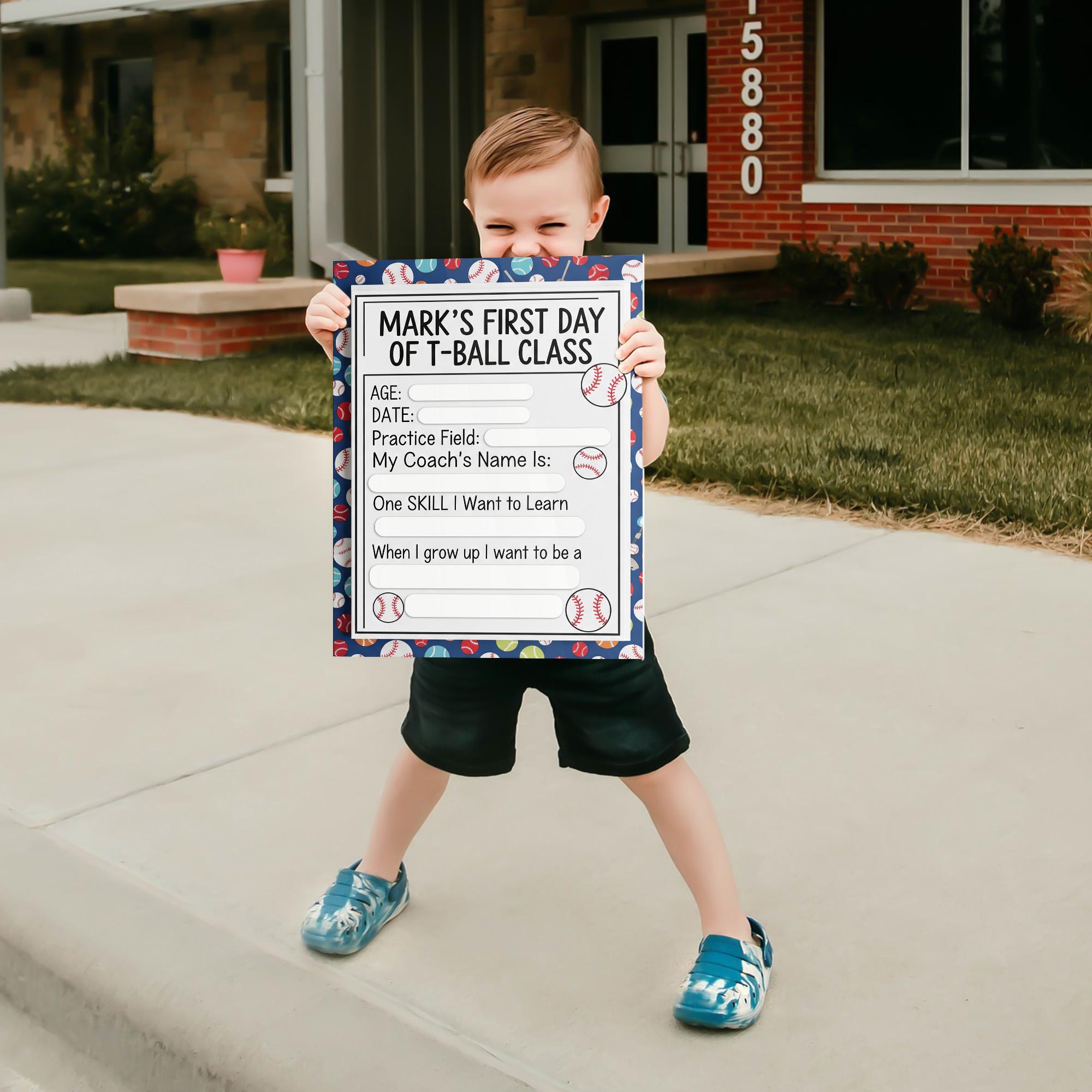 First Day of T-Ball Class Sign, Reusable Wooden Keepsake, Dry Erase Sports Board, Kids Milestone Photo Prop, Custom Memory Sign
