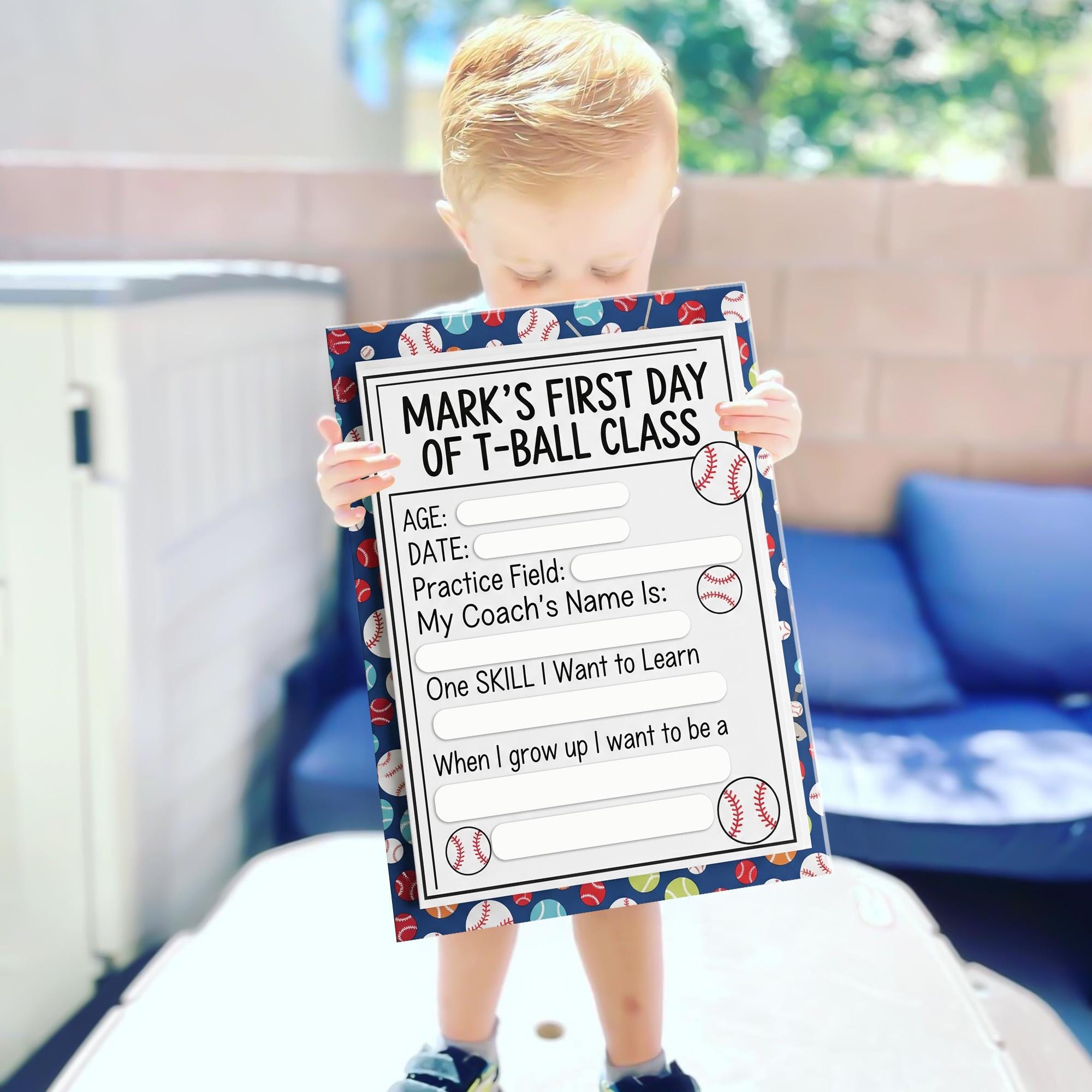 First Day of T-Ball Class Sign, Reusable Wooden Keepsake, Dry Erase Sports Board, Kids Milestone Photo Prop, Custom Memory Sign