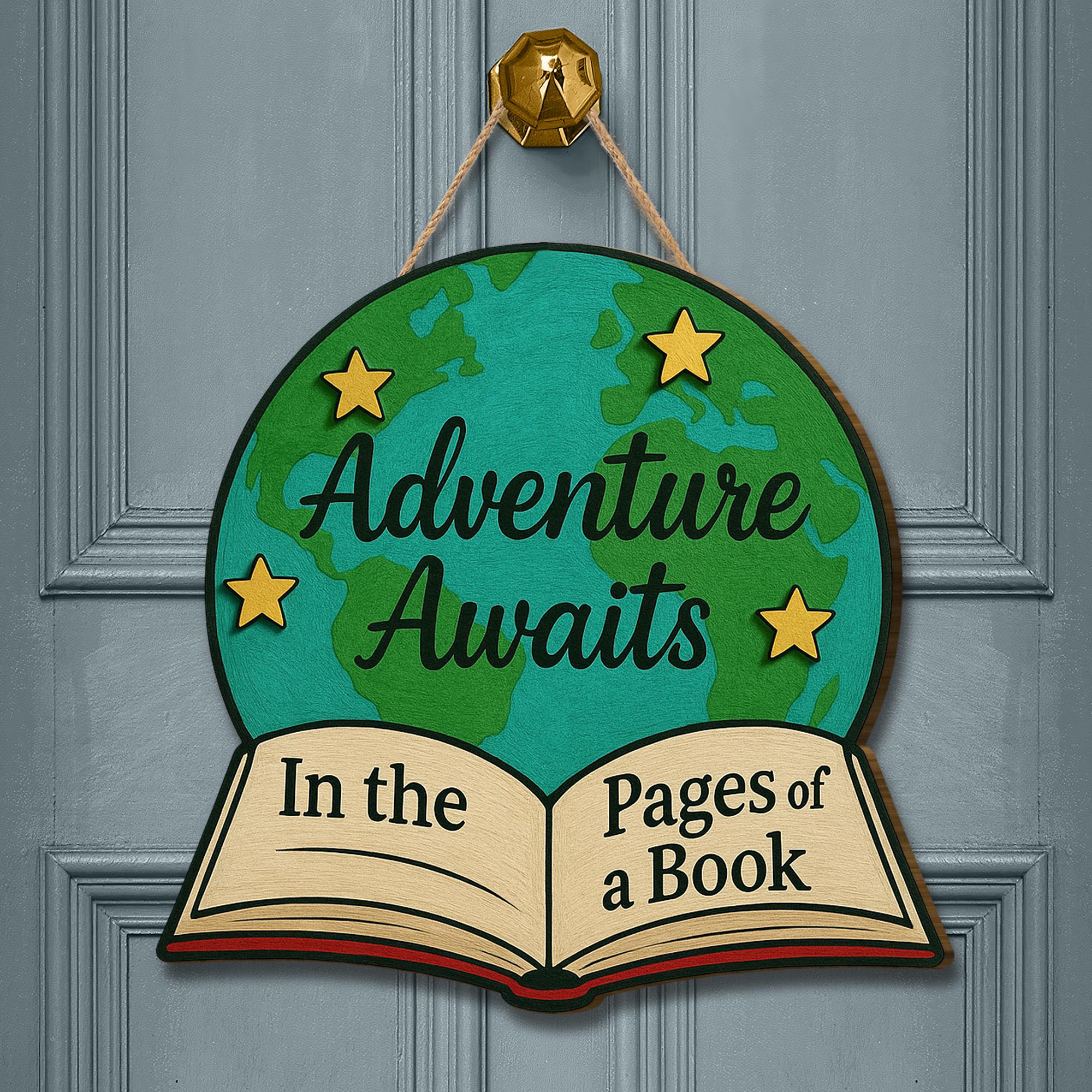 Adventure Awaits Book Sign, Wooden Reading Wall Decor, Library Classroom Sign, Book Lover Gift, Literacy Door Hanger for Teachers