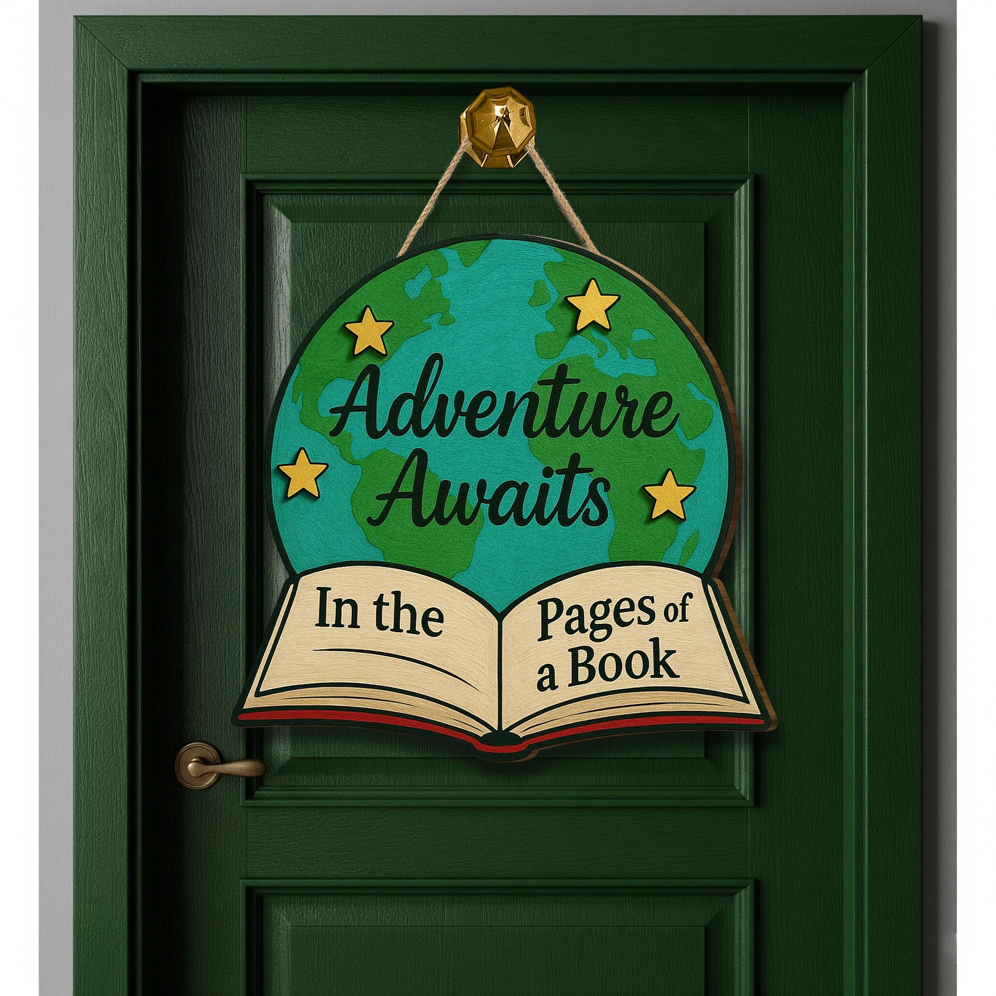 Adventure Awaits Book Sign, Wooden Reading Wall Decor, Library Classroom Sign, Book Lover Gift, Literacy Door Hanger for Teachers