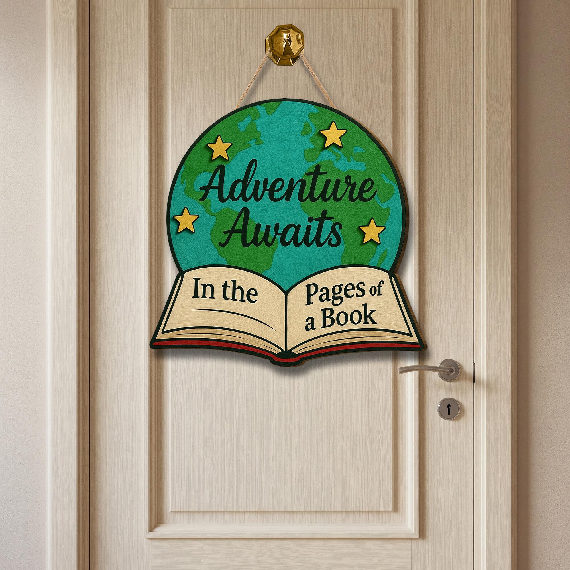 Adventure Awaits Book Sign, Wooden Reading Wall Decor, Library Classroom Sign, Book Lover Gift, Literacy Door Hanger for Teachers