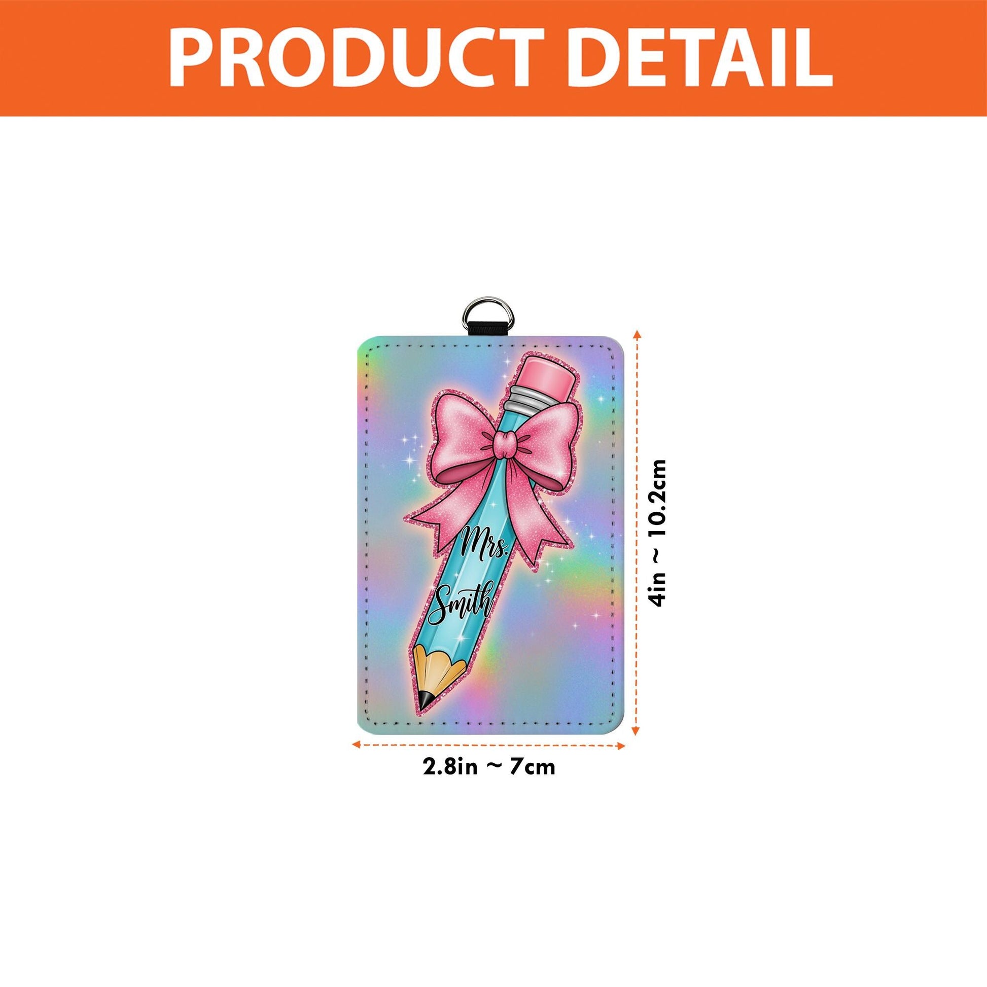 Personalized Teacher Badge Holder, Rainbow Pencil ID Holder with Name, Cute Leather Lanyard Tag, Custom Back to School Accessory