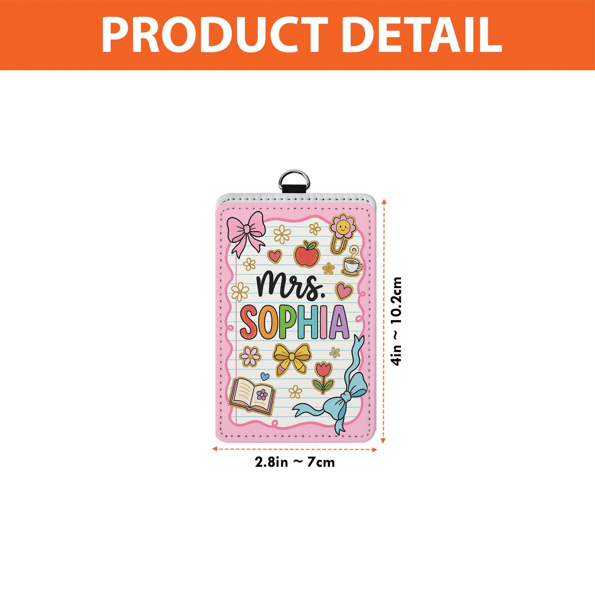 Custom Teacher Badge Holder, Personalized Name ID Tag, Cute Pink School Lanyard, Leather Classroom Accessory, Back to School Gift