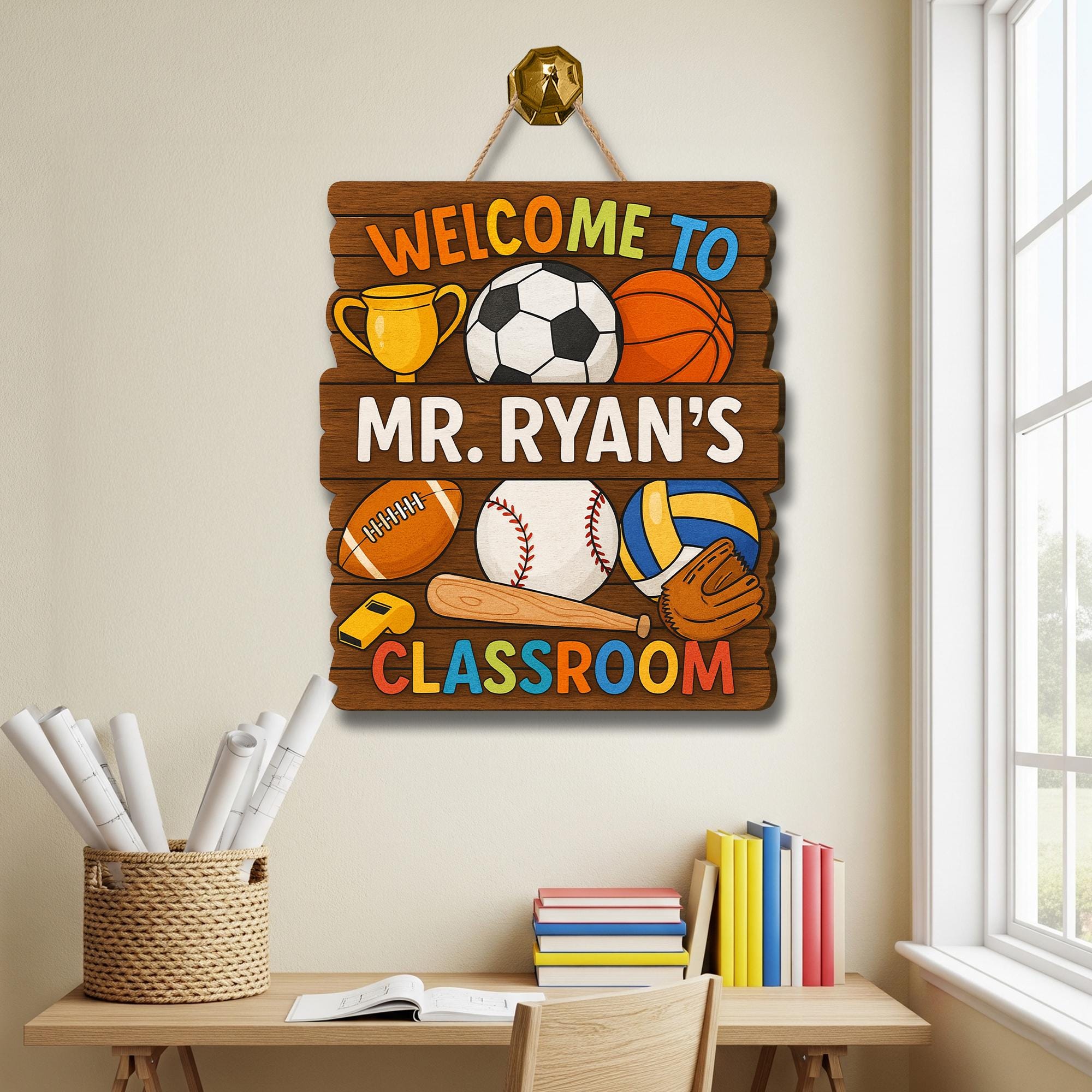 Sports Theme Classroom Door Sign, Welcome Sign for Teacher Classroom, Educators | Personalized Teacher Decor for PE or Coaches, Sport School