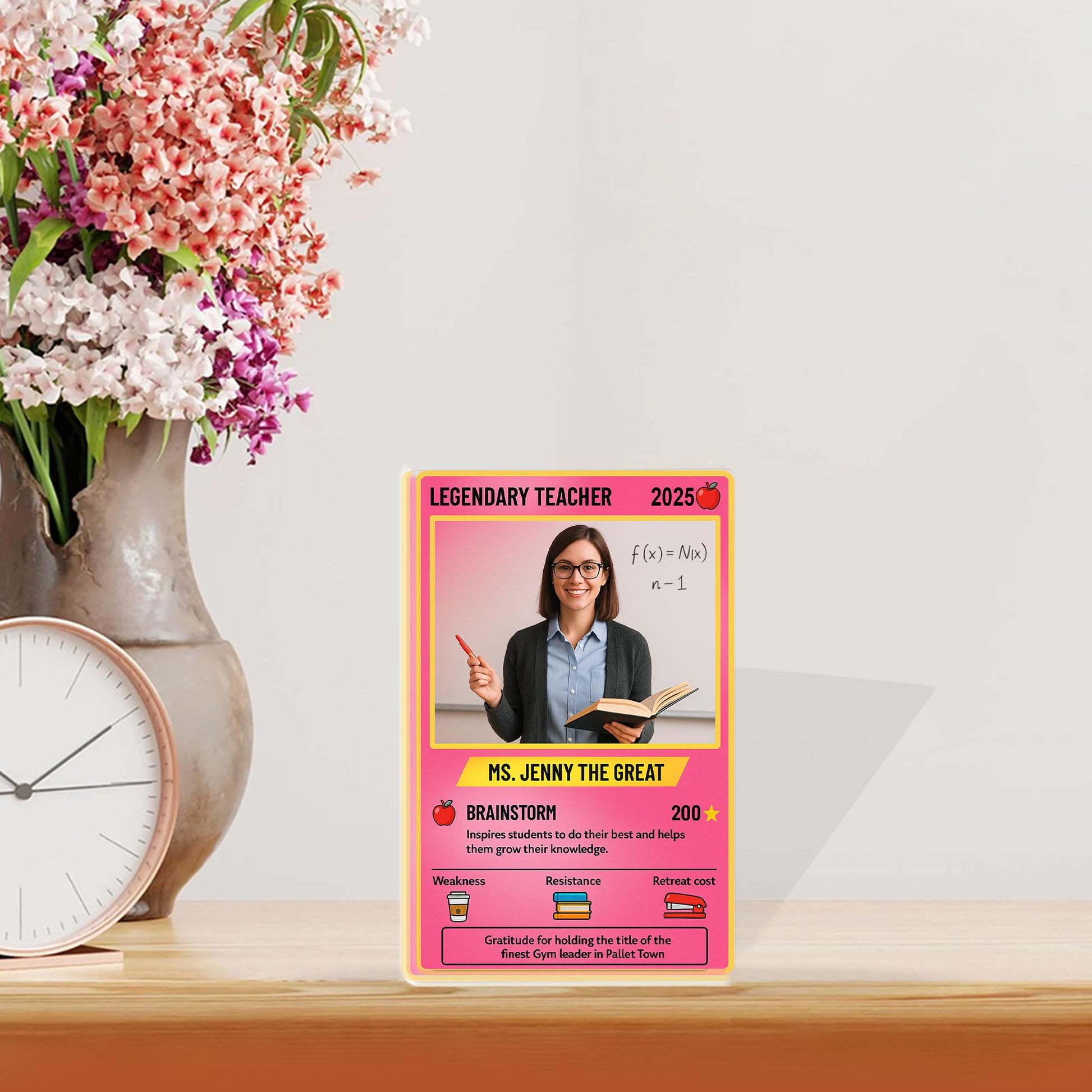 Personalized Teacher Gift, Custom Photo Legendary Teacher Trading Card, Funny Gamer Acrylic Block, End of Year Desk Decor Sign