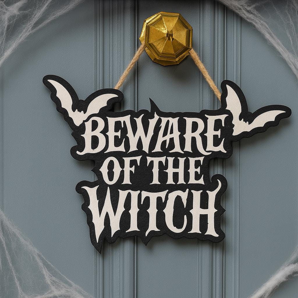 Beware of the Witch Door Sign, Gothic Halloween Door Decor, Spooky Front Porch Hanging, Bat Haunted Sign, Witchy Home Accent