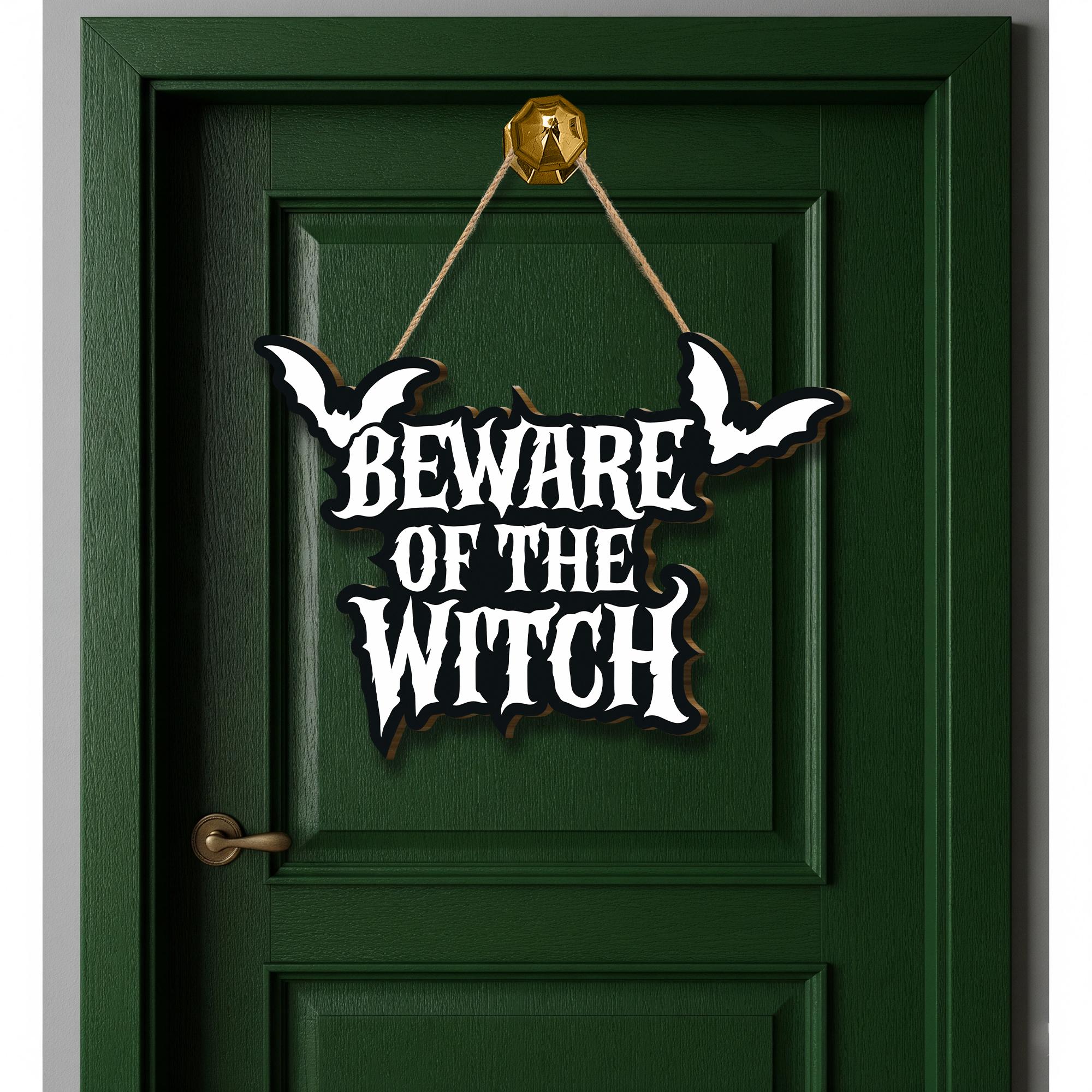 Beware of the Witch Door Sign, Gothic Halloween Door Decor, Spooky Front Porch Hanging, Bat Haunted Sign, Witchy Home Accent