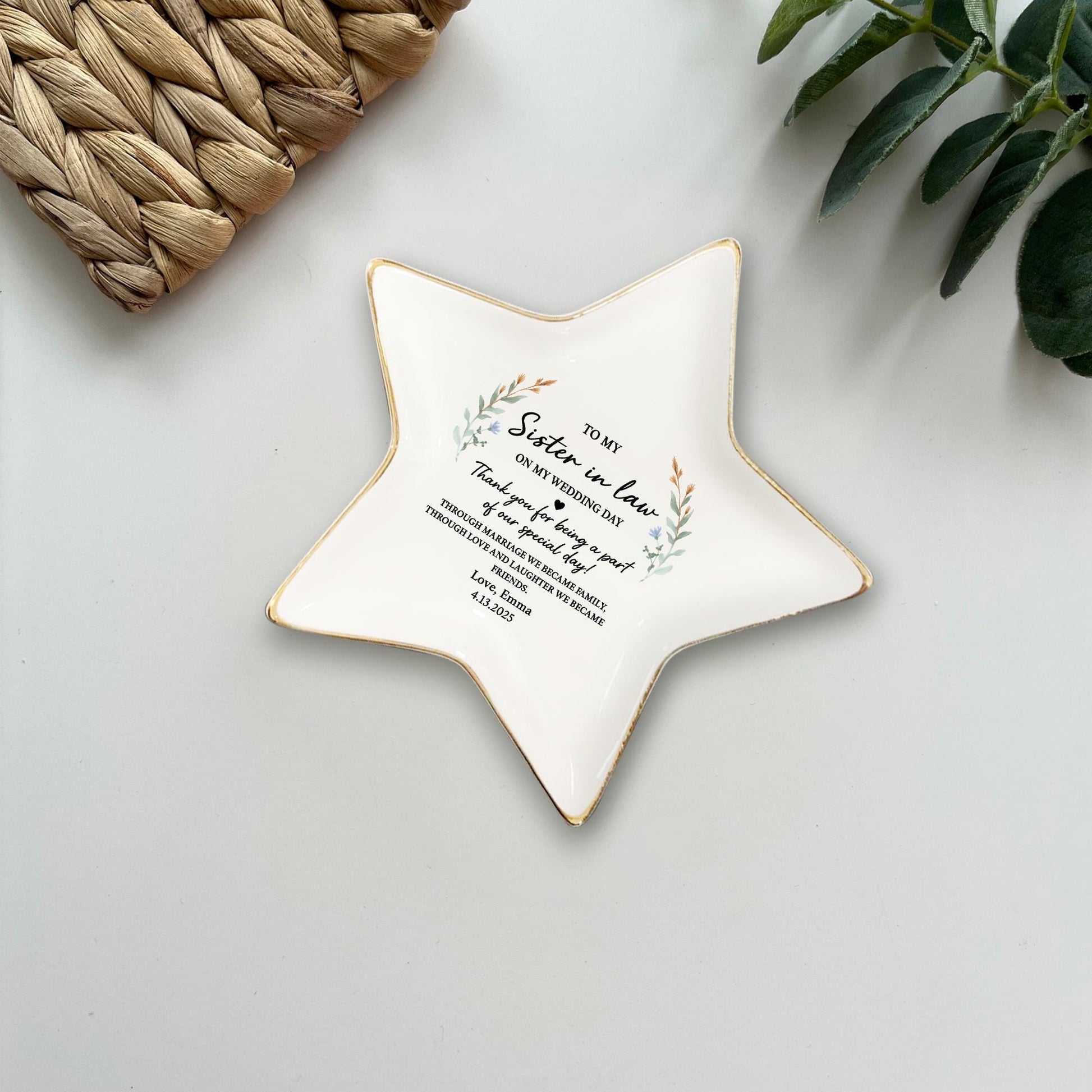 Custom Sister-in-Law Ceramic Jewelry Tray, Wedding Day Gift from Bride, Personalized Ring tray, Sister Gift Keepsake, Thank You Present