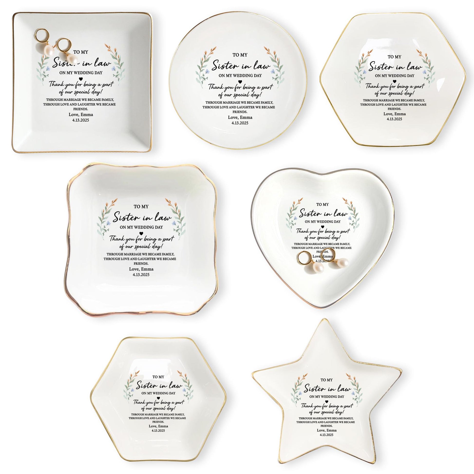 Custom Sister-in-Law Ceramic Jewelry Tray, Wedding Day Gift from Bride, Personalized Ring tray, Sister Gift Keepsake, Thank You Present