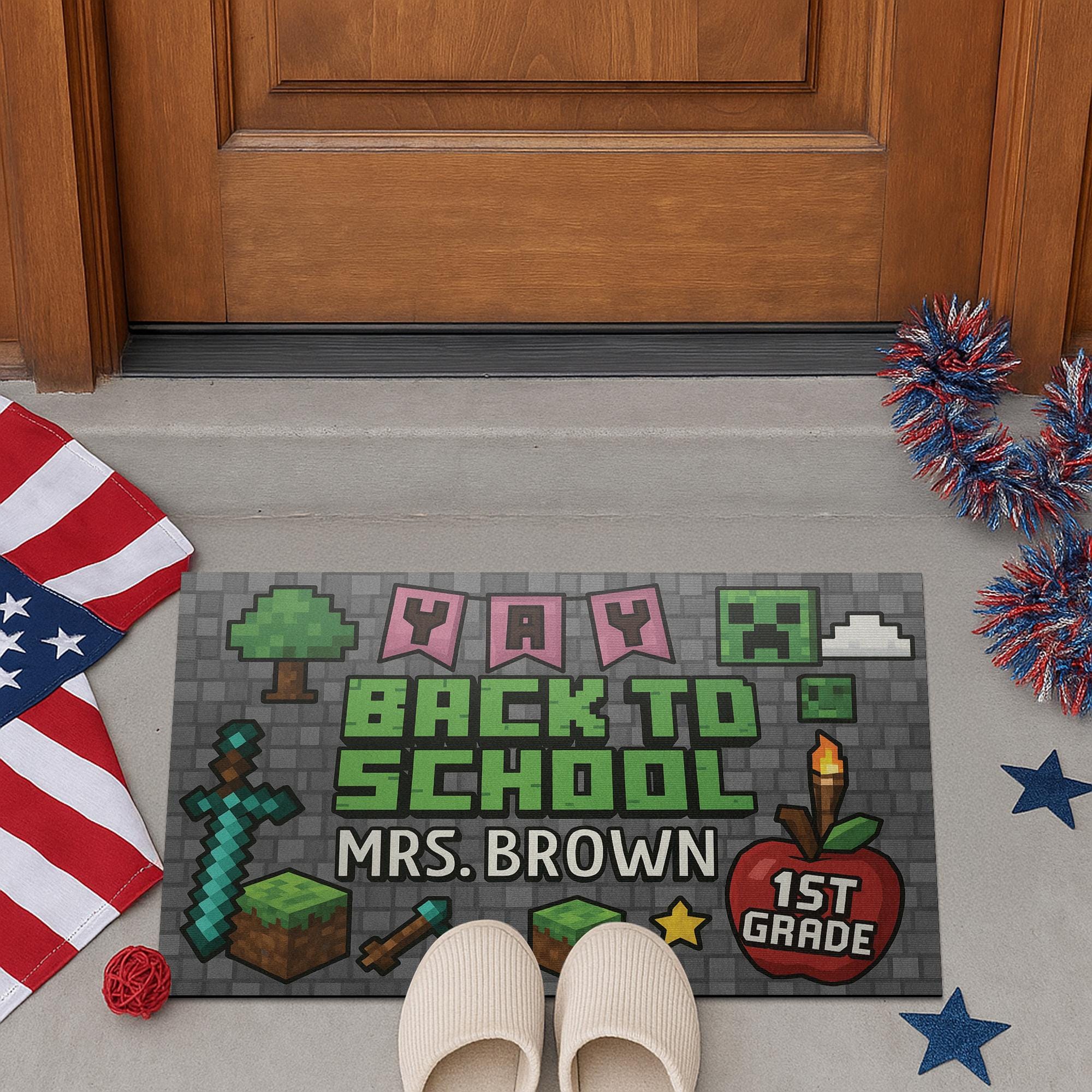 Personalized Teacher Gamer Doormat, Back to School Welcome Mat, Custom Classroom Decor, Video Game Gift for First Day of School