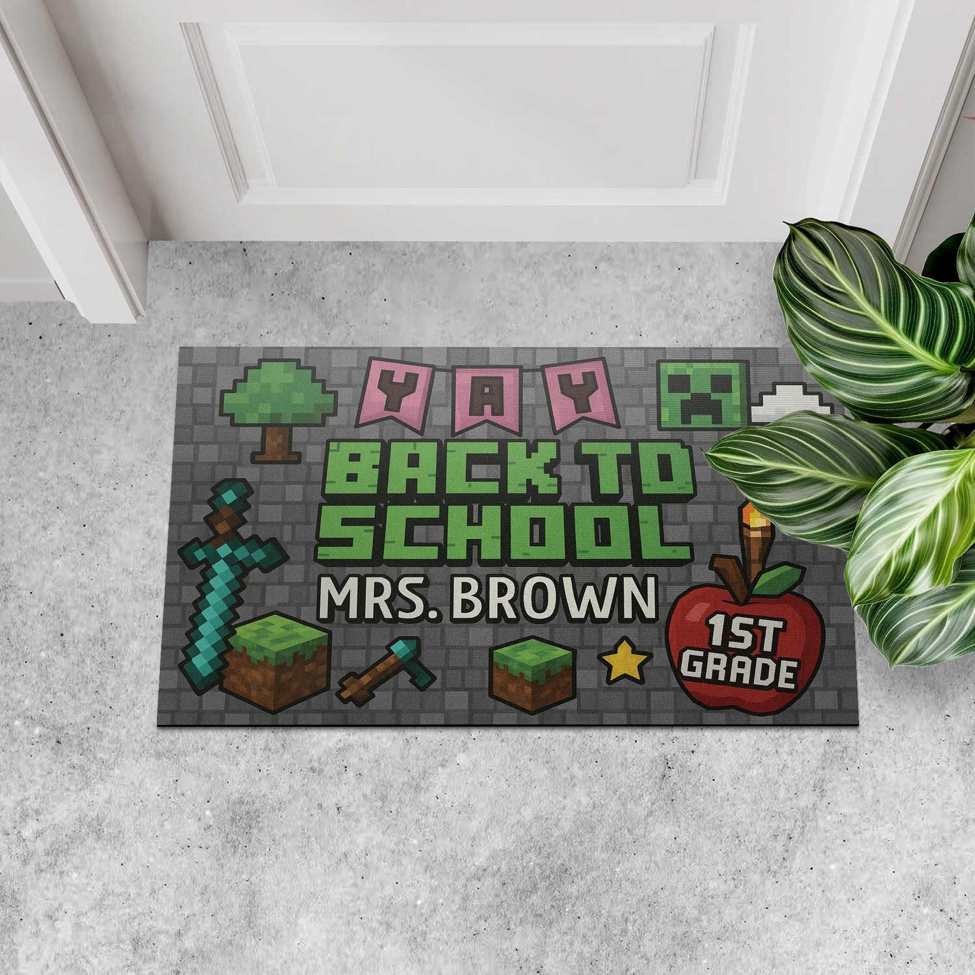 Personalized Teacher Gamer Doormat, Back to School Welcome Mat, Custom Classroom Decor, Video Game Gift for First Day of School