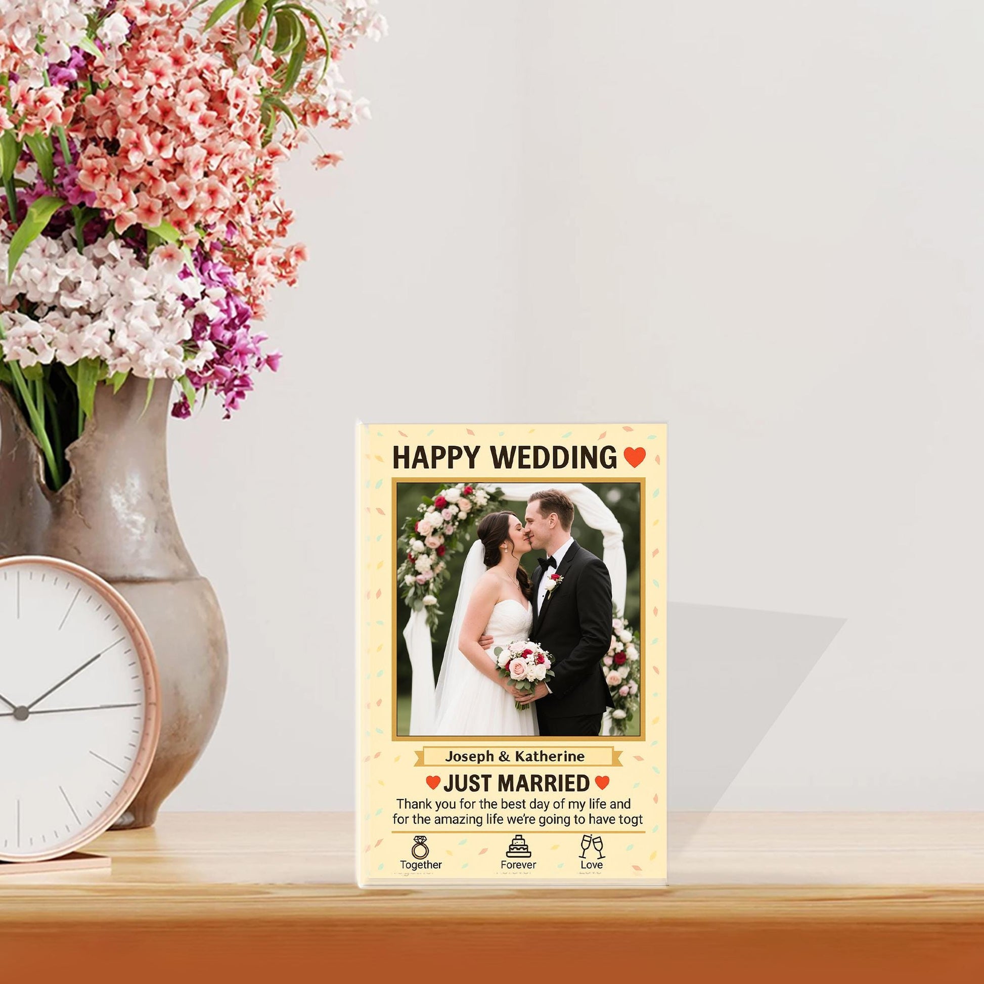 Personalized Wedding Gift for Couple, Custom Photo Acrylic Block, Just Married Keepsake Gift, Sentimental Newlywed Home Decor