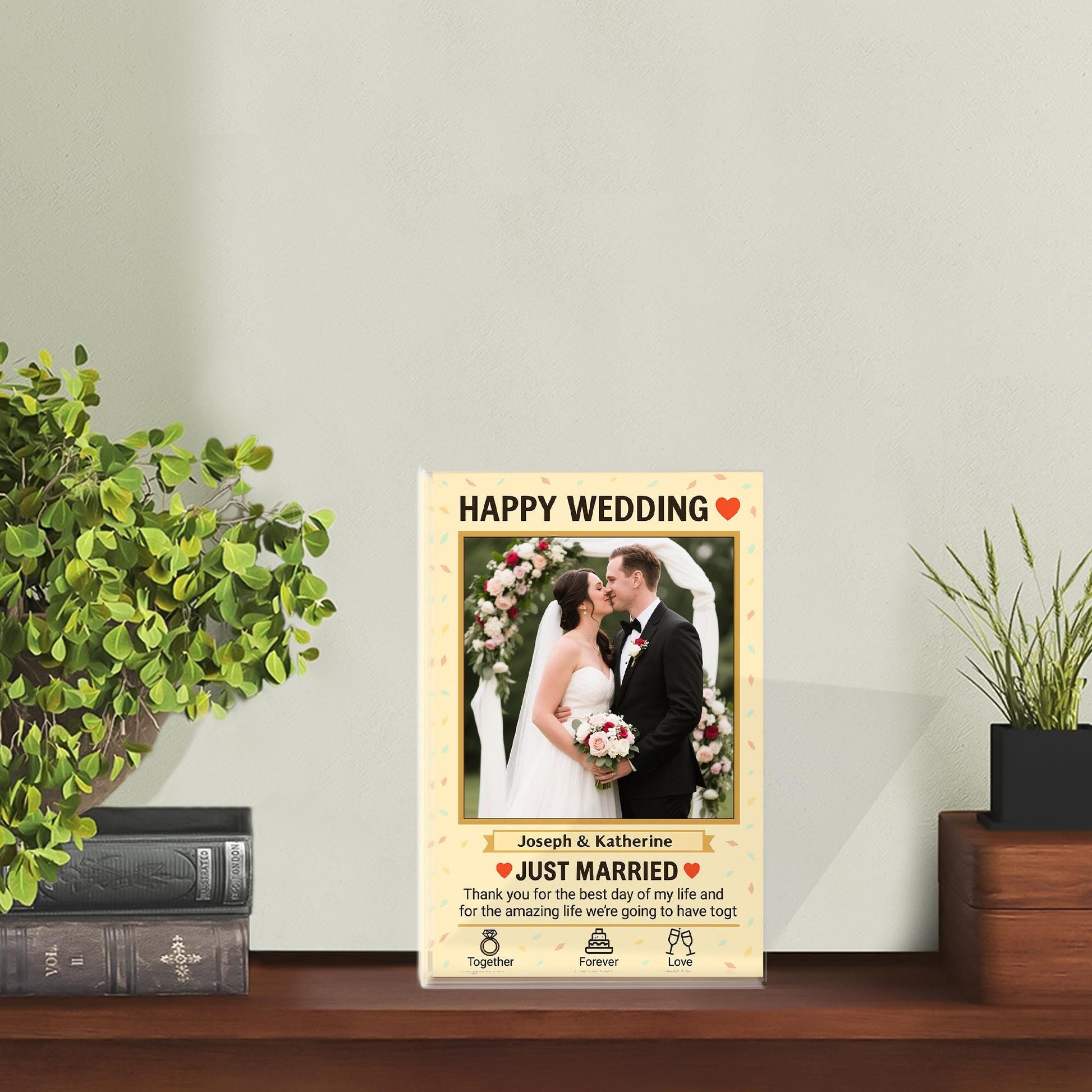 Personalized Wedding Gift for Couple, Custom Photo Acrylic Block, Just Married Keepsake Gift, Sentimental Newlywed Home Decor