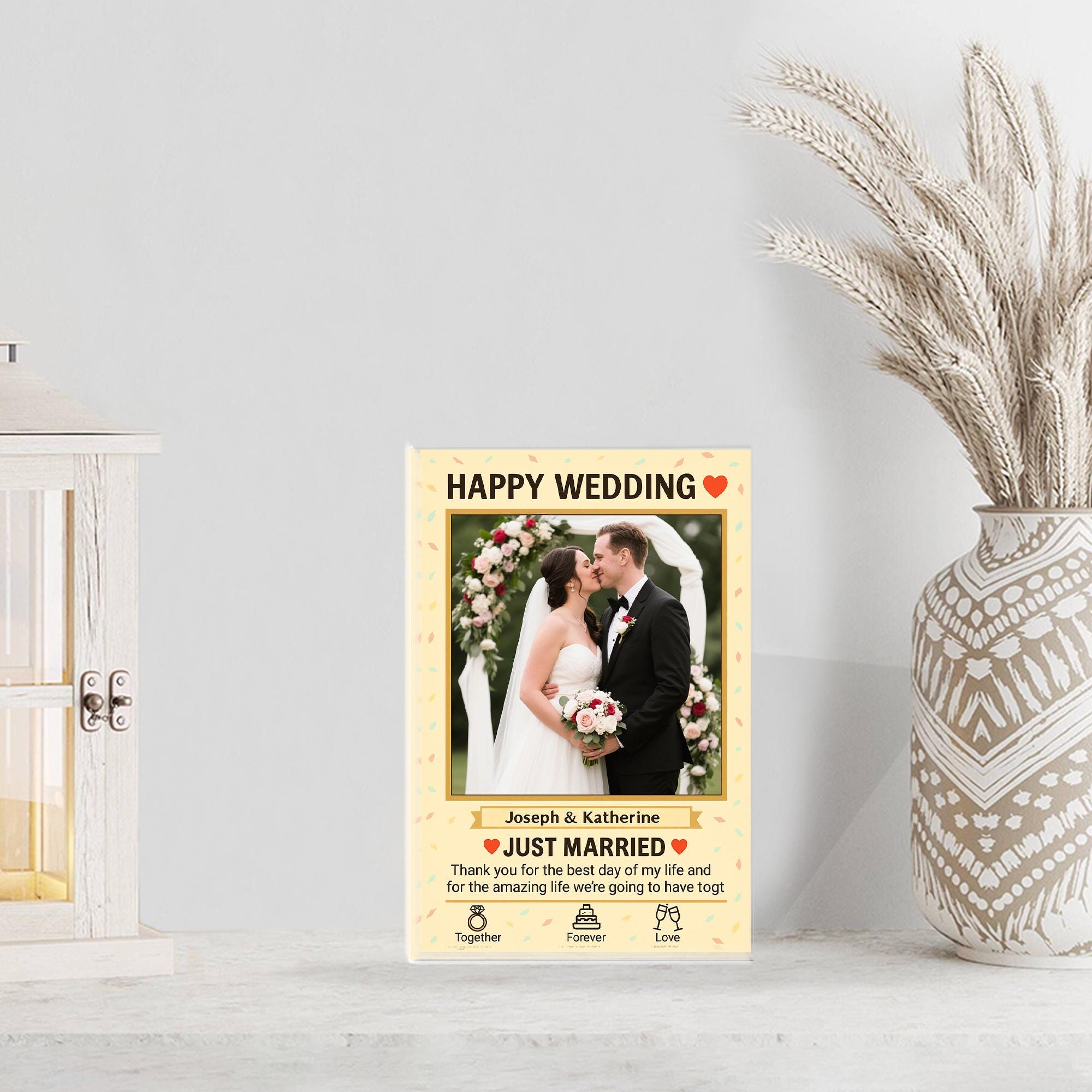 Personalized Wedding Gift for Couple, Custom Photo Acrylic Block, Just Married Keepsake Gift, Sentimental Newlywed Home Decor