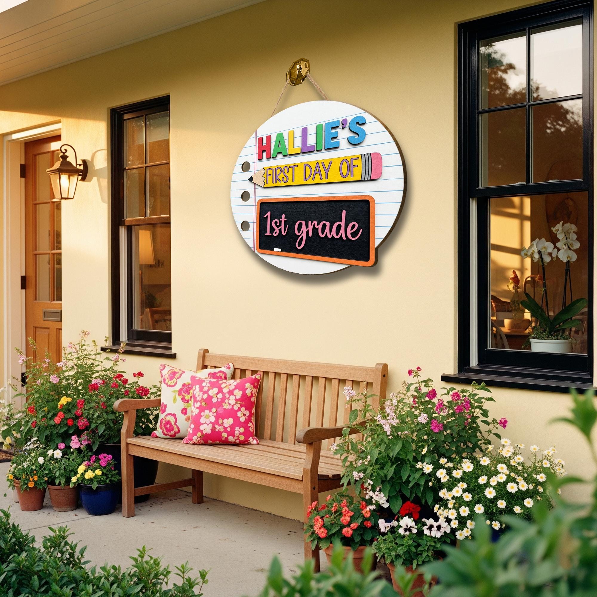 Personalized First Day of School 2 Layer Wood Sign, Back to School Door Hanger, Custom Grade Sign, Classroom Decor, Kid Milestone Woodsign