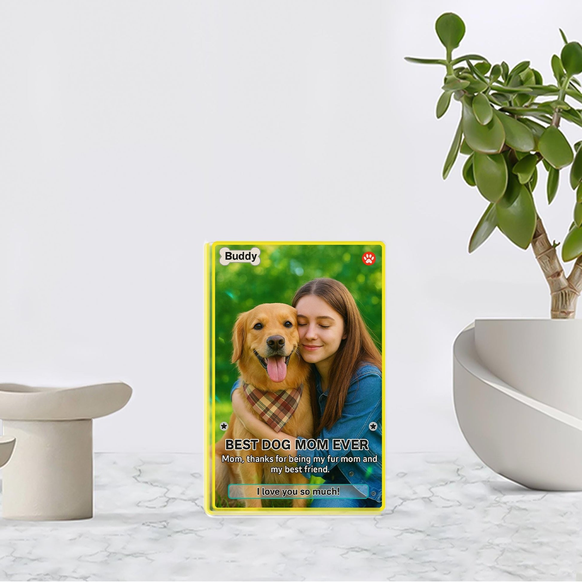 Personalized Dog Mom Gift, Custom Pet Photo Acrylic Block, Best Dog Mom Ever Trading Card, Unique Keepsake Gift for Dog Lovers