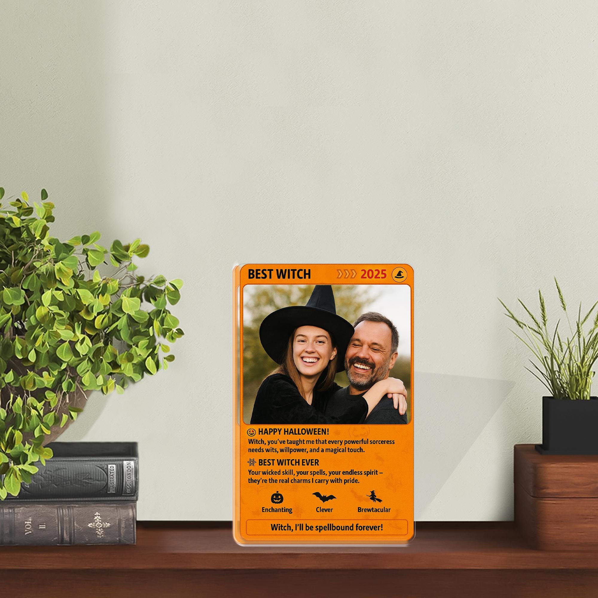 Personalized Best Witch Photo Acrylic Block, Custom Halloween Gift for Her, Sentimental Witchy Keepsake Plaque for Mom or Wife