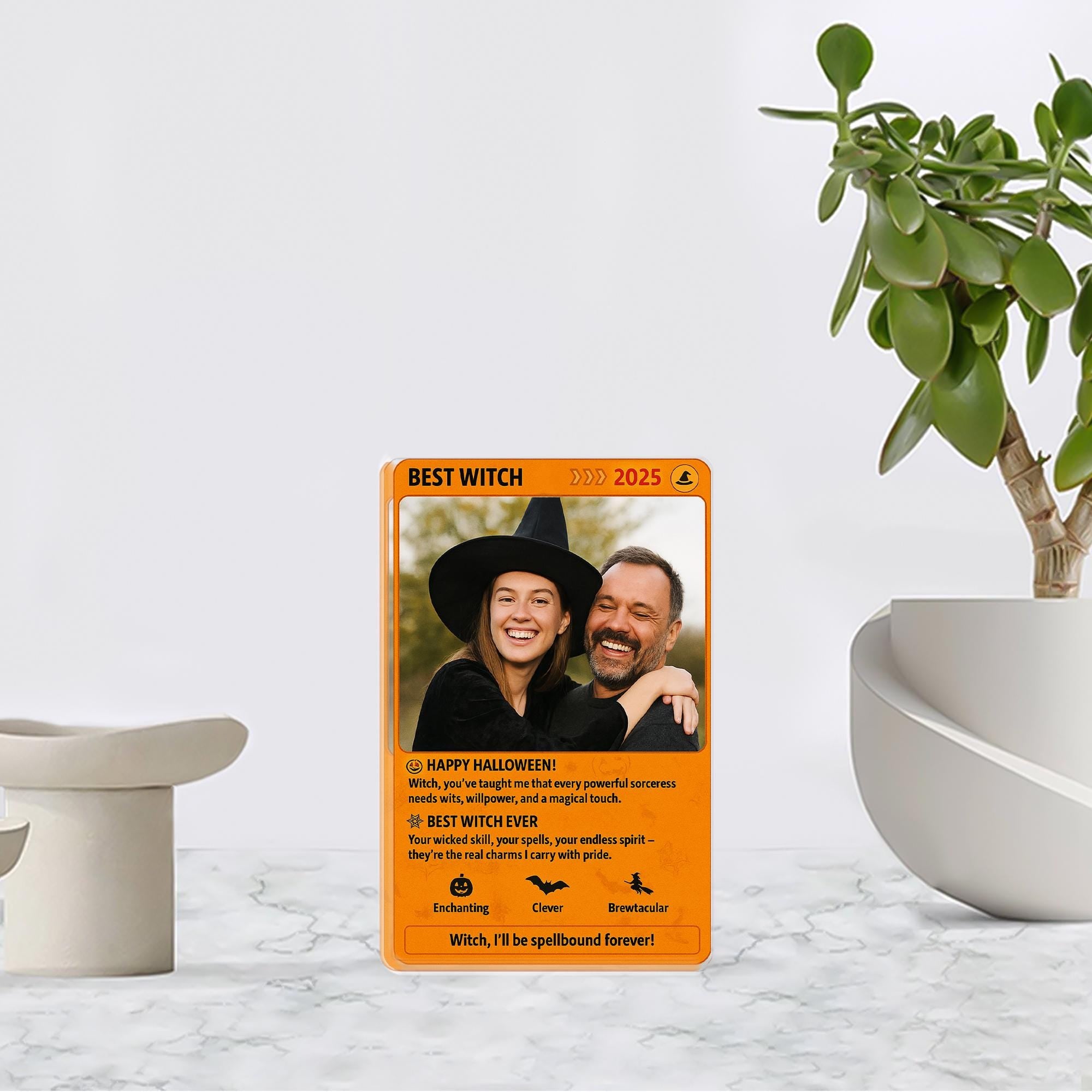 Personalized Best Witch Photo Acrylic Block, Custom Halloween Gift for Her, Sentimental Witchy Keepsake Plaque for Mom or Wife
