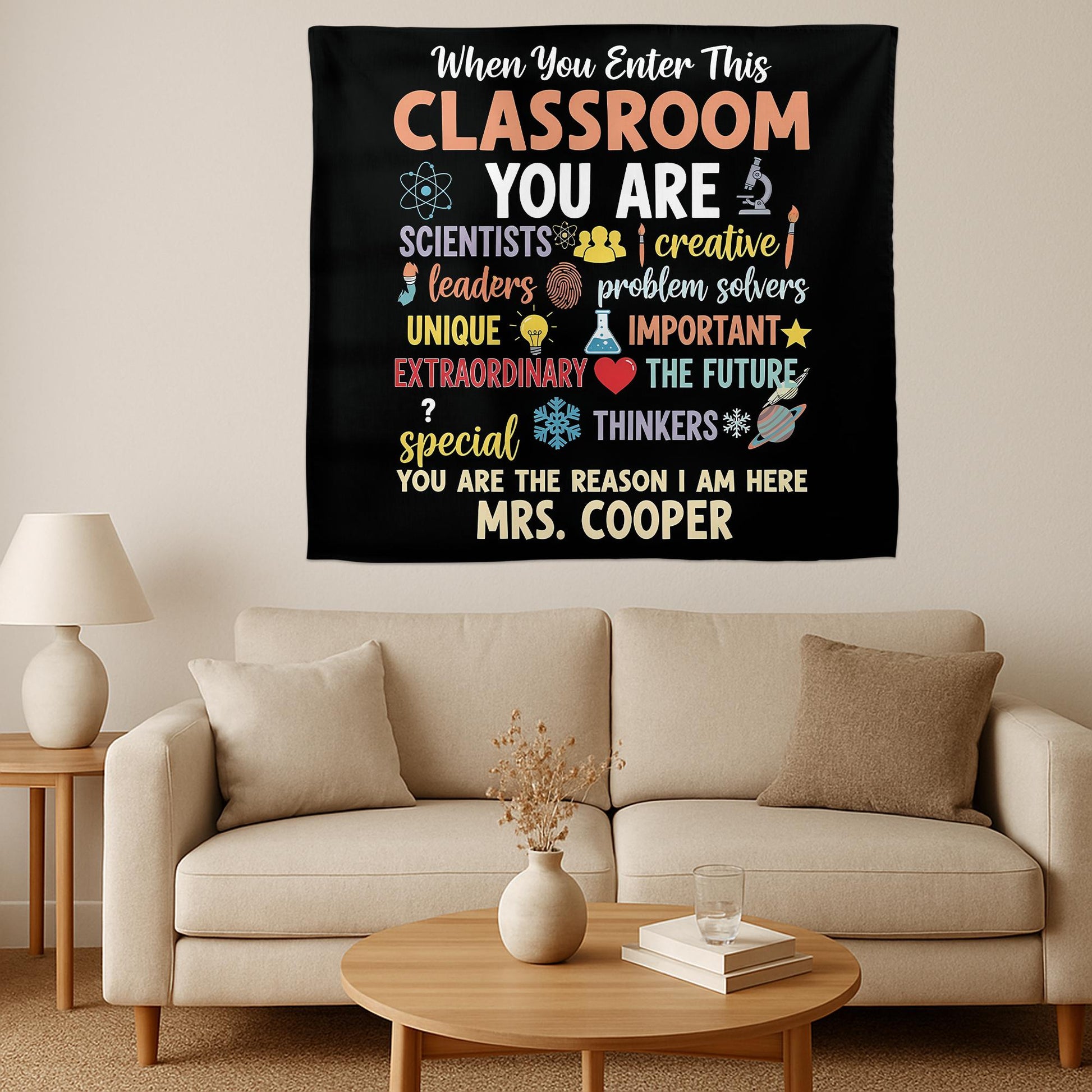 Personalized Classroom Tapestry, Inspirational Teacher Wall Decor, Custom Student Motivation Sign, Back to School Classroom Poster