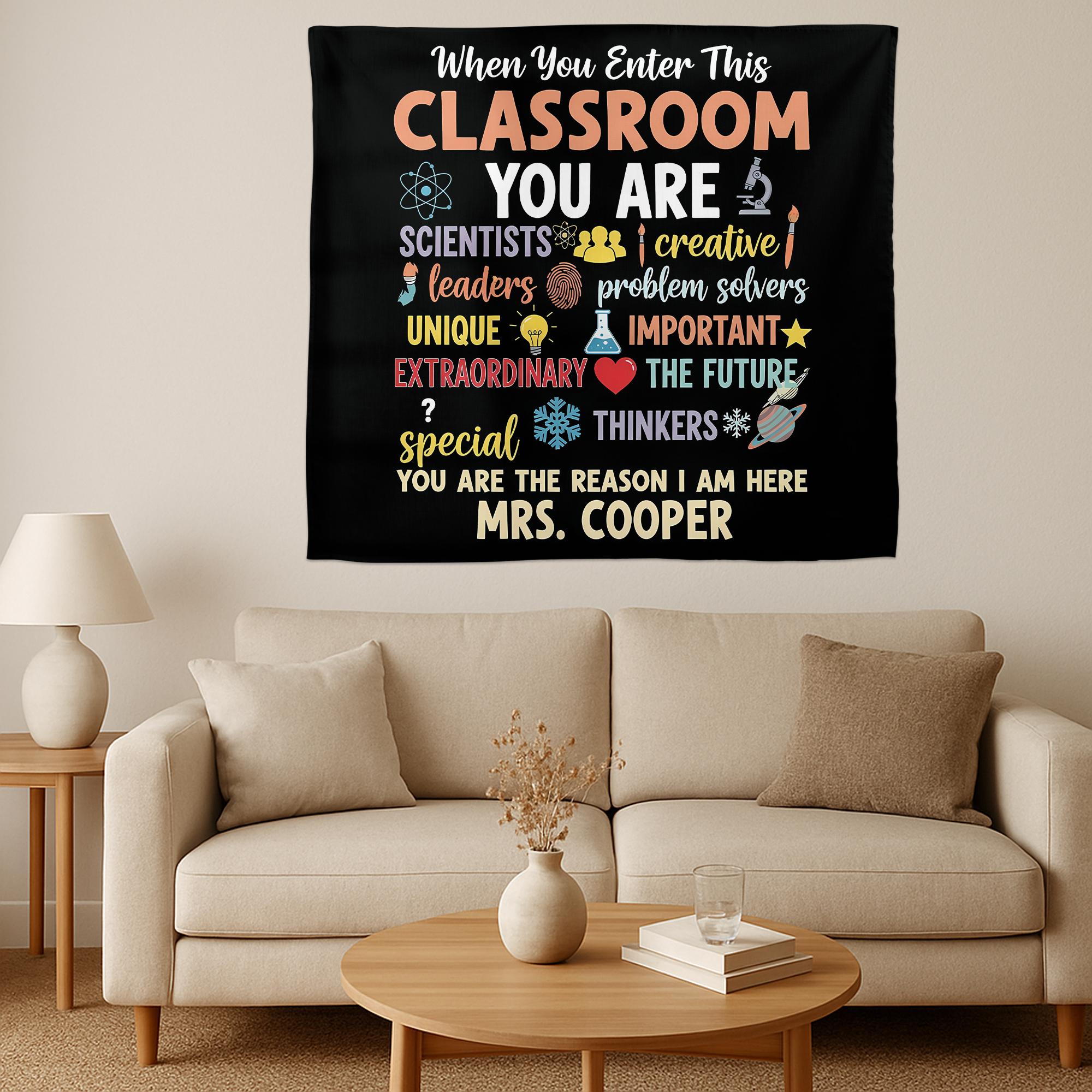 Personalized Classroom Tapestry, Inspirational Teacher Wall Decor, Custom Student Motivation Sign, Back to School Classroom Poster