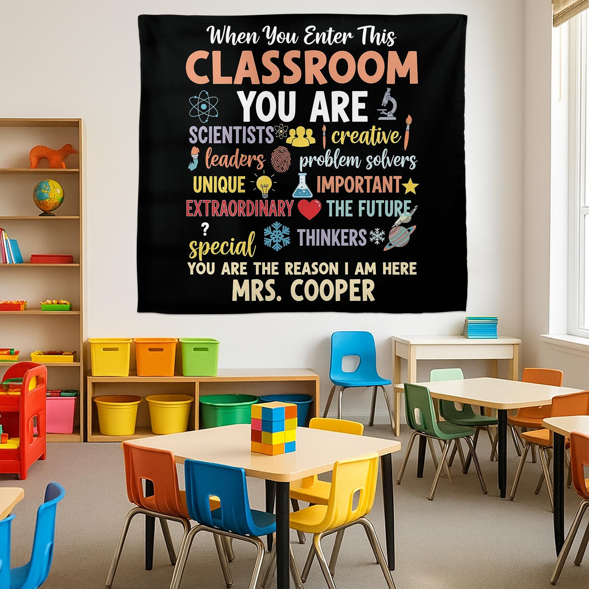 Personalized Classroom Tapestry, Inspirational Teacher Wall Decor, Custom Student Motivation Sign, Back to School Classroom Poster